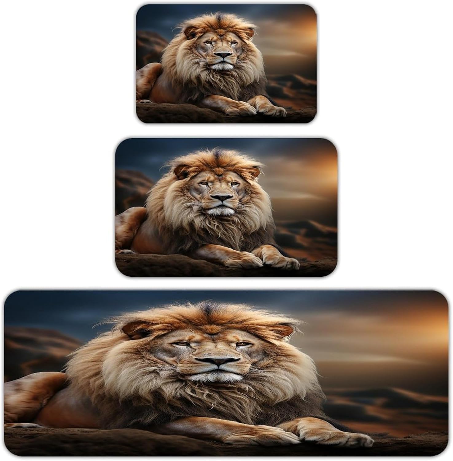 Creative Animals Lion Kitchen Mat Set of 3 Waterproof Floor Mats Non-Slip Kitchen Rugs Premium Flannel Rug Heavy Duty Standing Mat for Kitchen Home Bathroom Laundry
