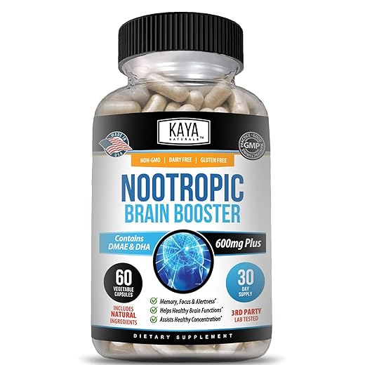 Kaya Naturals - Nootropic Brain Booster - for Memory & Focus - Brain Support Supplement - Focus & Concentration & Learning Accuracy - Cognitive Function - 60 Count