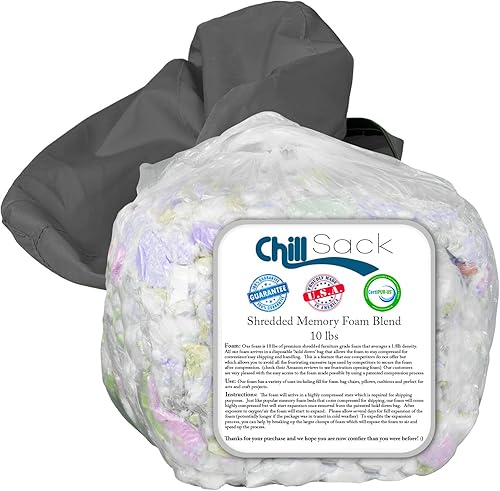 Miniatura 5 de Chill Sack Recambio de espuma viscoelástica triturada relleno de espuma para bolsas de frijoles, camas y almohadas para perros, 10 libras, multicolor