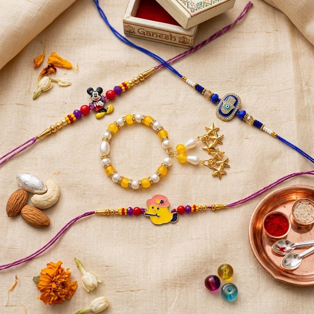 SATVIK 4PC - Rakhi Family Set 1 Bhaiya +1 Bhabhi Lumba + 2 Rakhi Brother image 4