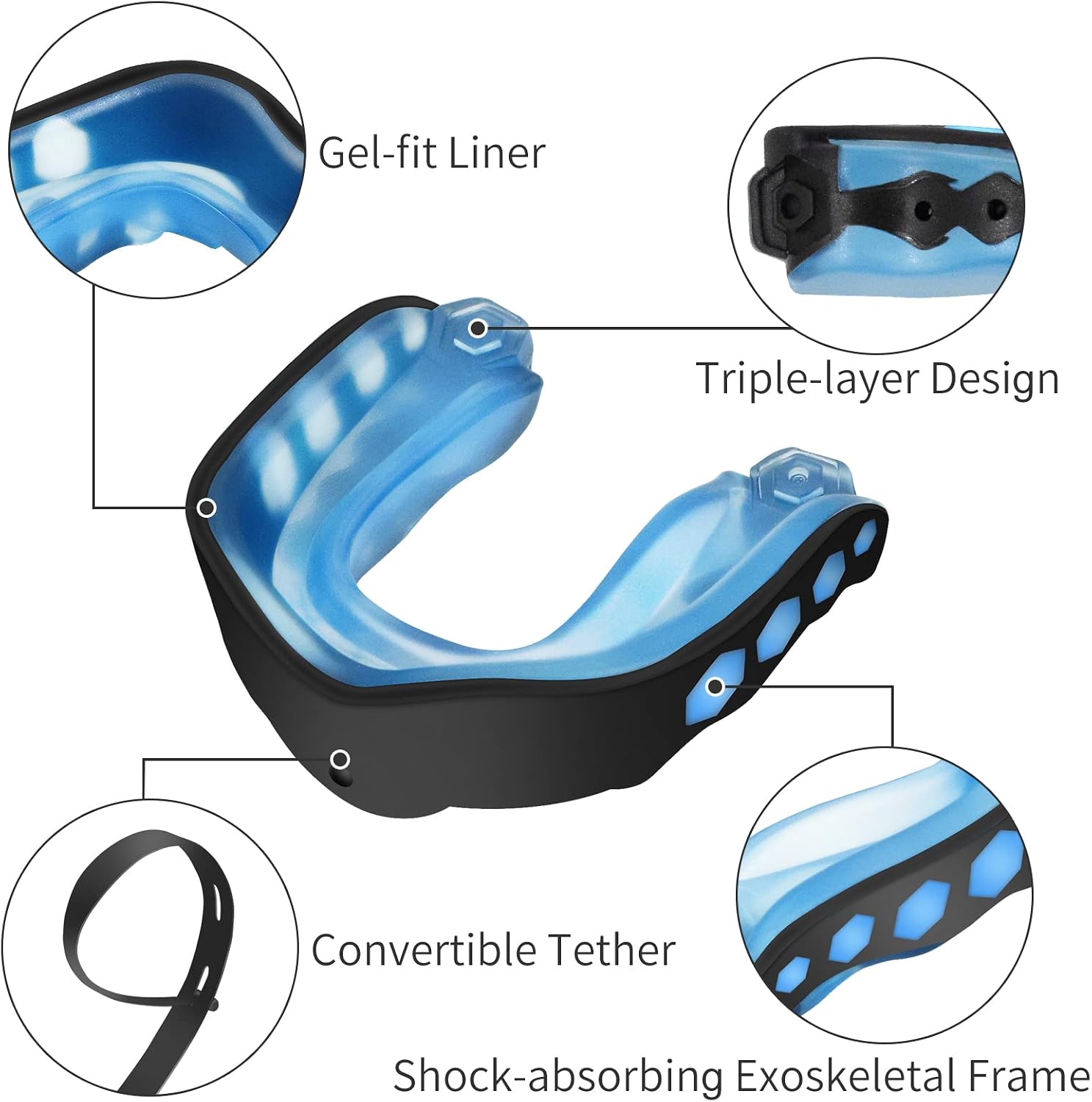 2 Pcs Sport Mouth Guards Mouthguard Gum Mouth Guard Teeth Armor Game Football Mouth Guard with Strap Sports Mouthguard for Youth Basketball Football,Boxing,Hockey, Baseball,MMA, Martial Arts (Adult) image 2