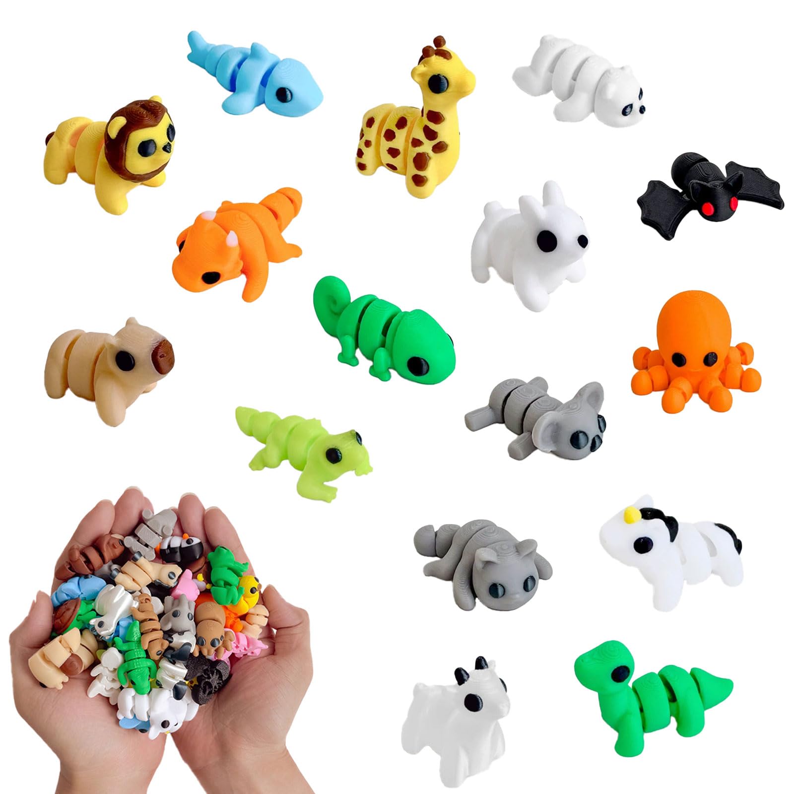 LEBKFT 16Pcs 3D Printed Animals, Mini 3D Printed Fidget Toys with Movable Joints Colorful Vivid Articulated Animal Figures for Home Office Desk Decoration Stress Relief and Photographic Prop (Type B)