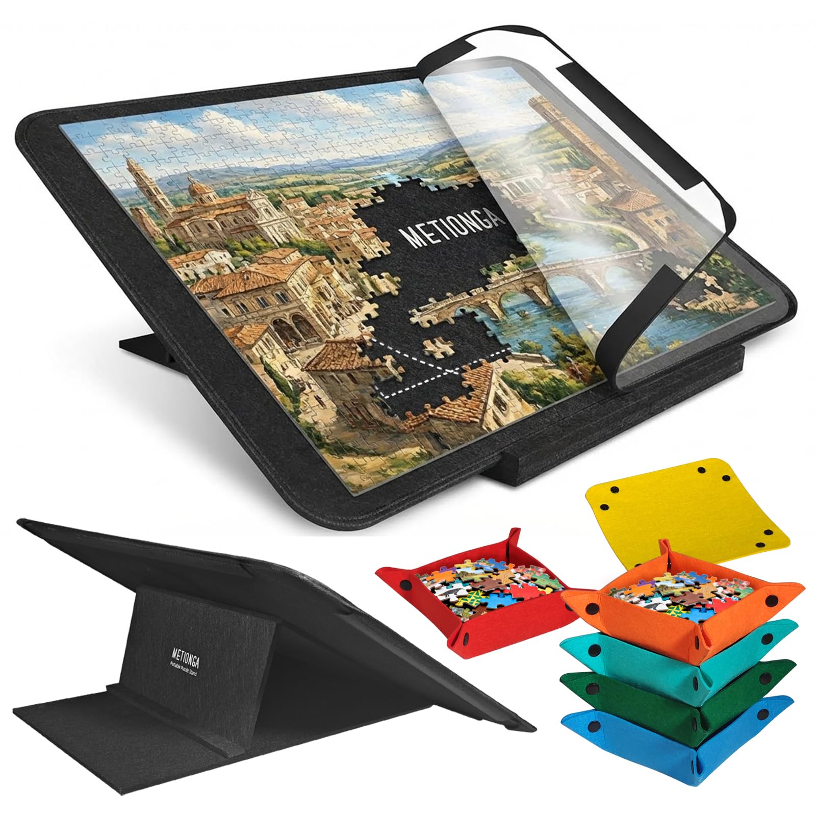 Plateau Puzzle 1000 Pièces, Support Réglable Breveté pour Puzzles | Support Réglable de 0°-30°, Pliante Antidérapante Planche Puzzles, Table Puzzle en Feutre avec 6 Trieur et 1 Couvertur