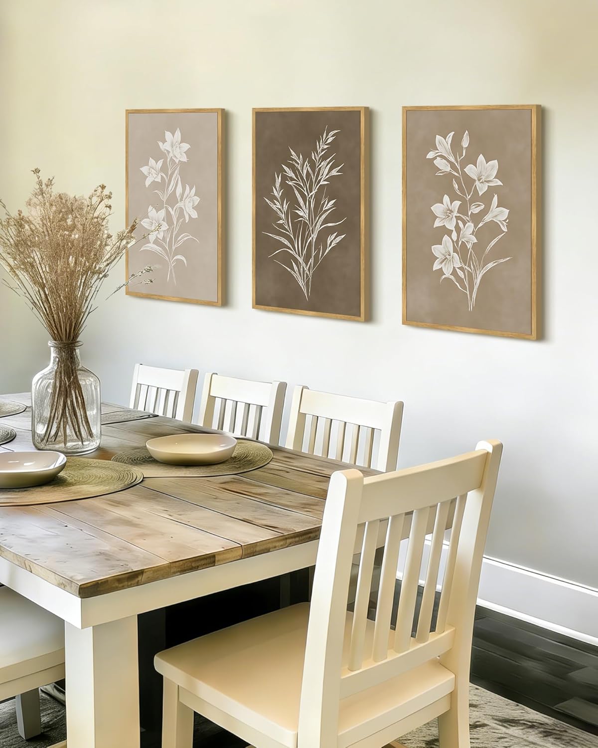 Drsoum Vintage Neutral Botanical Flower Wall Art Framed Retro Colorful Boho Floral Prints Morden Retro Wildflower Rustic Artwork Kitchen Dining Room Ready to Hang 16x24in Natural Framed