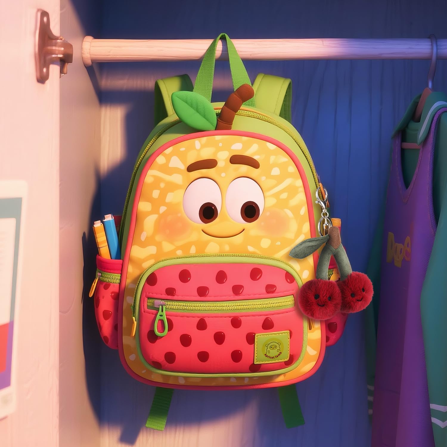 Apricot Lamb Cherry Food Plushies Cute Keychain, Soft Stuffed Plush Keychain Toys for Kids' Backpack Purse, Red - Image 3