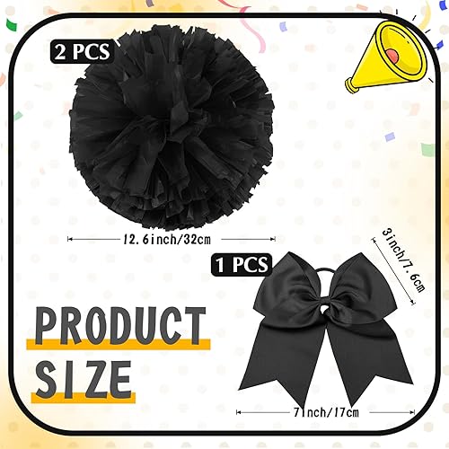 Miniatura 96 de Hanaive 3 pompones de animadora y lazo grande para animadora para el pelo, suministros metálicos para animadora de espíritu de equipo, deportes