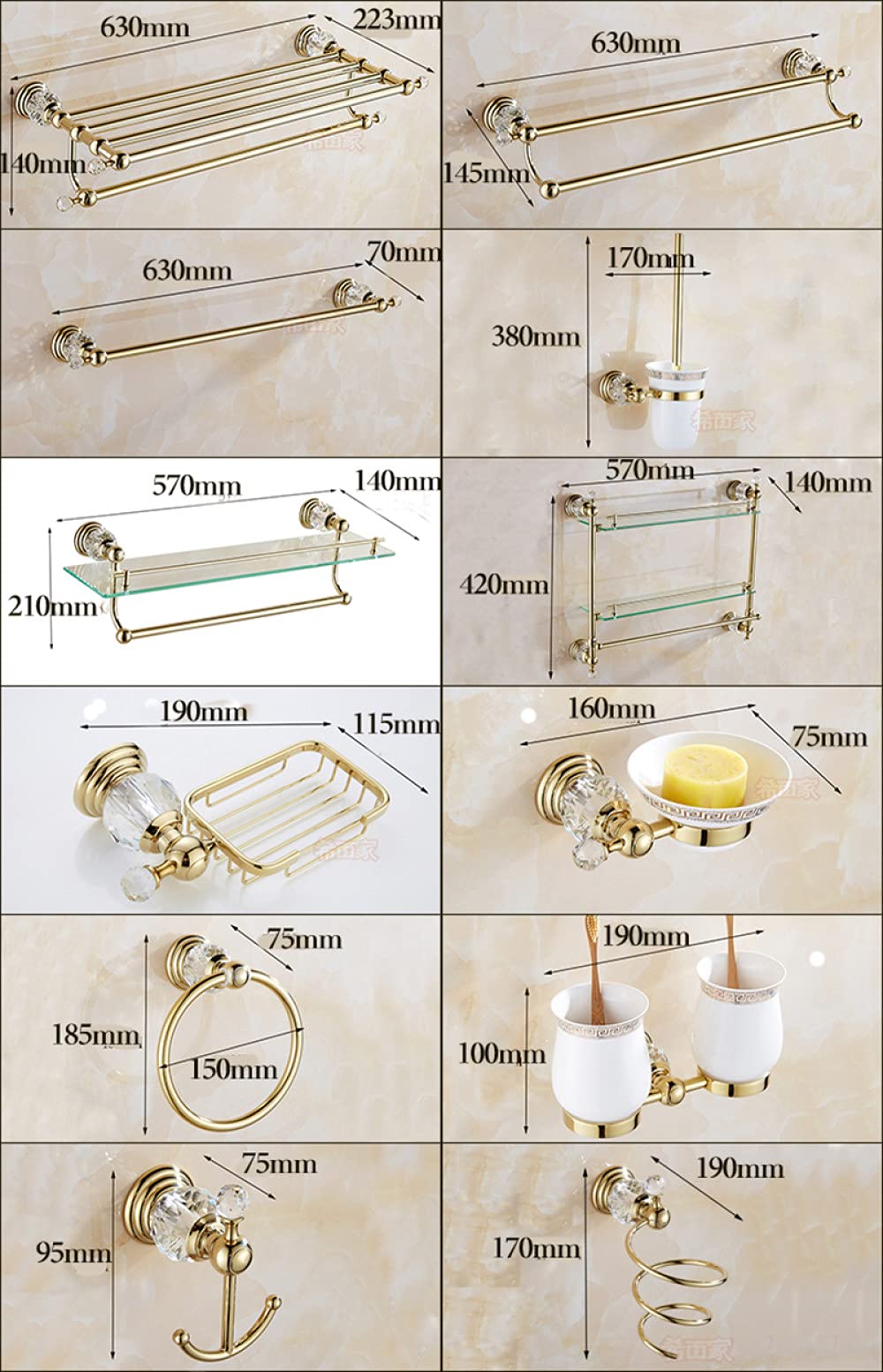 Badezimmer Zubehör Set Mit Glasregalen | 6-teilig, Aus Gehärtetem Glas & SUS304 Edelstahl | Einfache Wandmontage