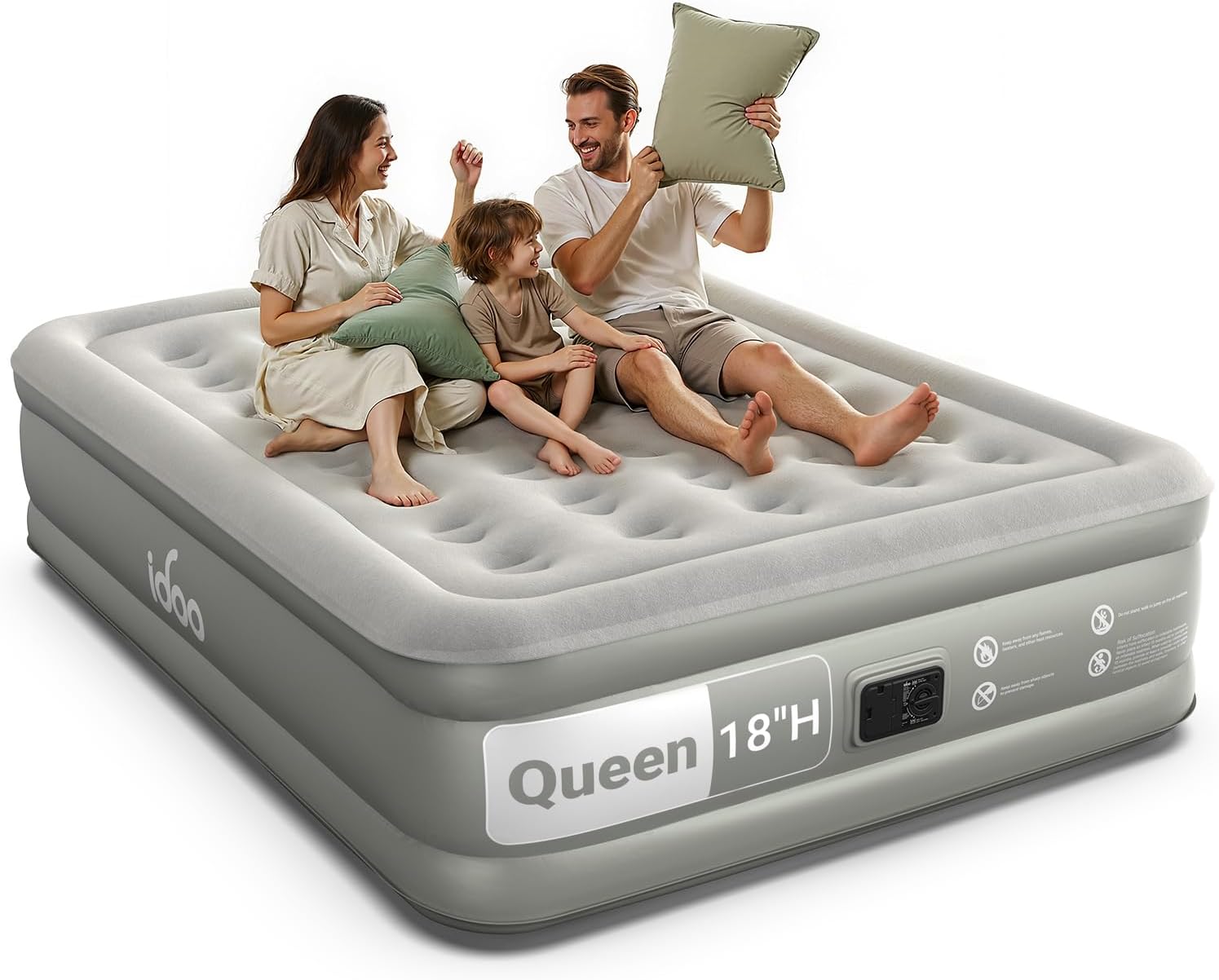 iDOO Air Mattress Queen with Built in Pump, 18 Raised Comfort Inflatable Blow up Mattress, Upgraded Four Chamber Portable Air Bed for Guests and Home, Colchon Inflable, 650 lbs Max
