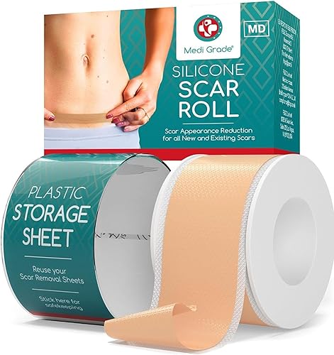 Medi Grade Hojas de silicona para cicatrices con silicona alemana de grado médico, cinta reutilizable de 80 pulgadas para cesáreas, queloides,