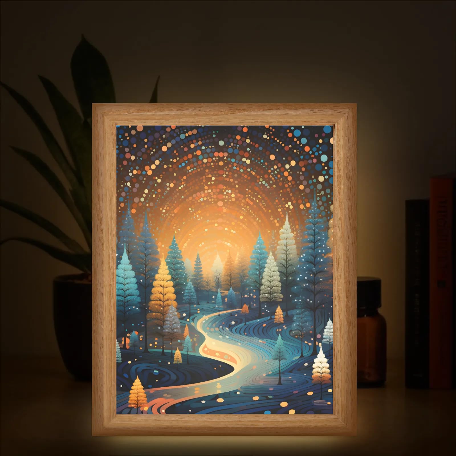 Light Up Painting, Abstract Forest Wall Art Picture Light Colorful Forest Light Up Art Frame, 10 Brightness USB Powered 3 Lighting Modes, Anxiety Relief Gift for Bedroom Home-Without Acrylic Panel