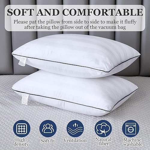 Miniatura 4 de Reberyle Almohadas de cama para dormir, tamaño estándar, juego de 4 almohadas de lujo de calidad hotelera de apoyo, relleno alternativo de plumón
