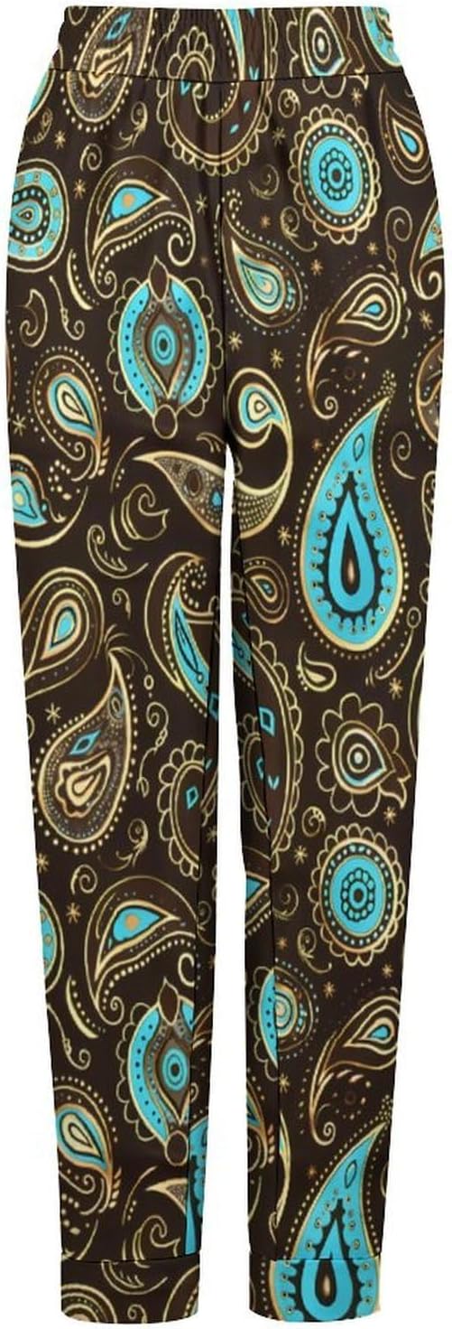 Brown Paisley Pattern Soft Women Pajamas Pants Long Lounge Bottoms Pant Sleepwear Nightwear Pjs