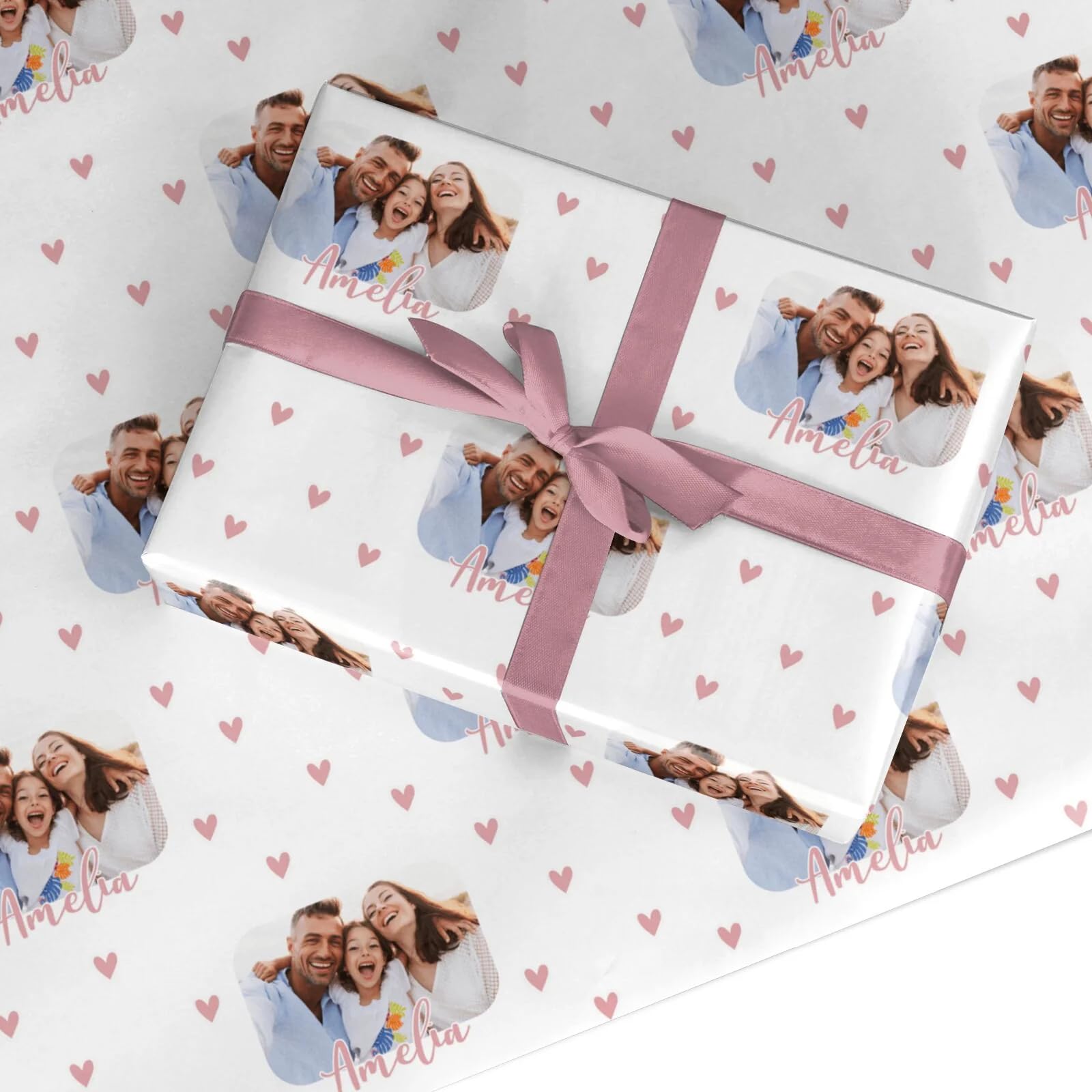 Personalised Photo Family and Name Wrapping Paper - Gift Wrap for Family - Birthday and Anniversary - Matte Present Paper Made in the UK - Small Roll (2.2m)