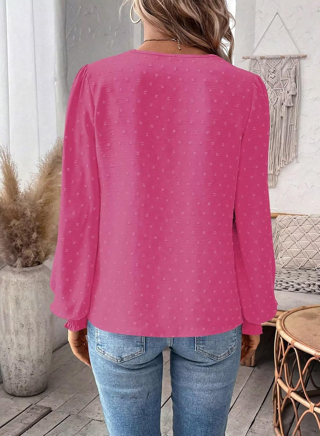 Womens Tops Swiss Dot Boho Long Sleeve Shirts V Neck Casual Chiffon Blouses Flowy Lace Hem Cute Clothing Trendy 2026 - Image 5