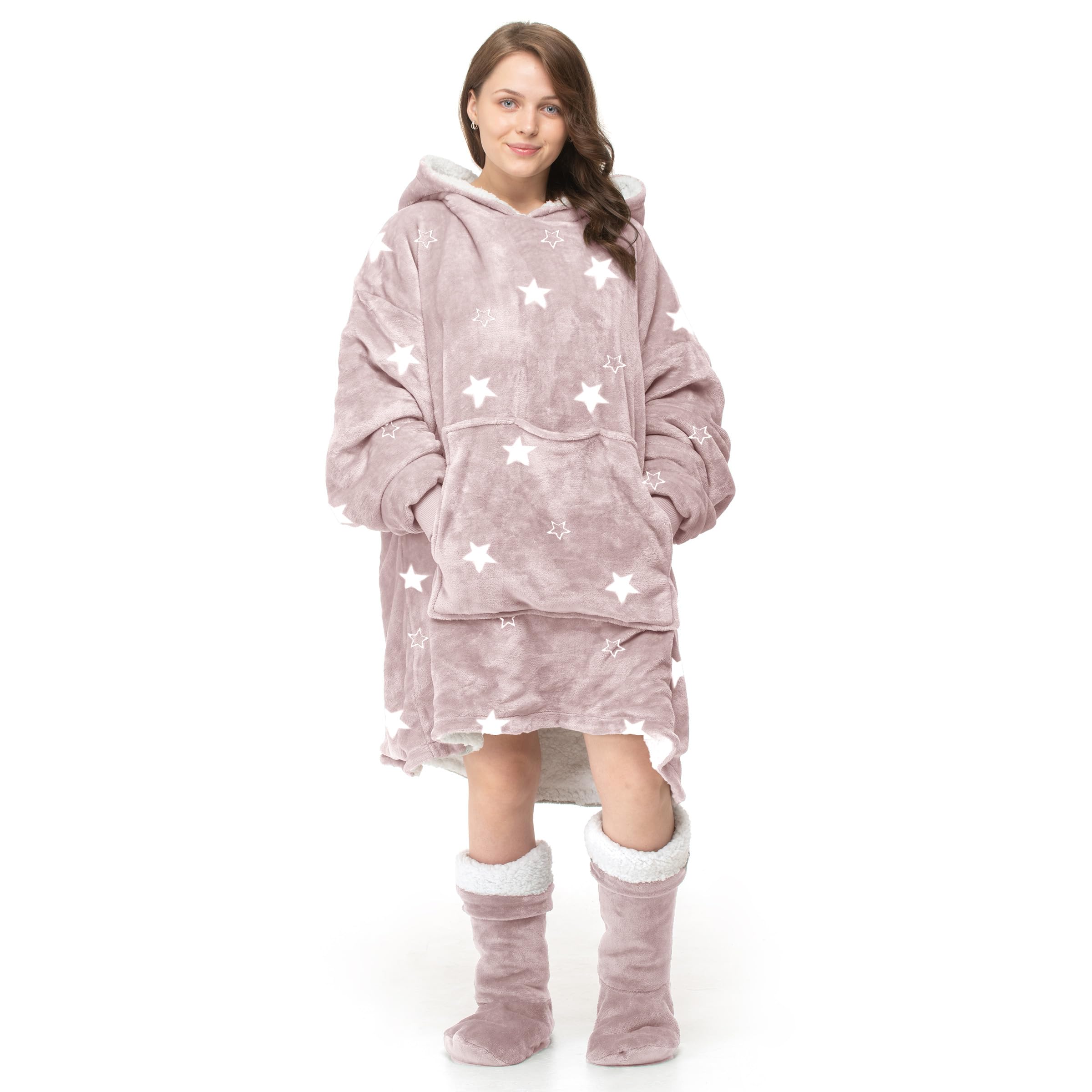 VelossoOversize Hoodie Giant Sweatshirt Snug and Cosy Faux Fur Wearable Blanket Shaggy Fluffy Teddy Soft Hoodie Gift For Him Her with Pocket