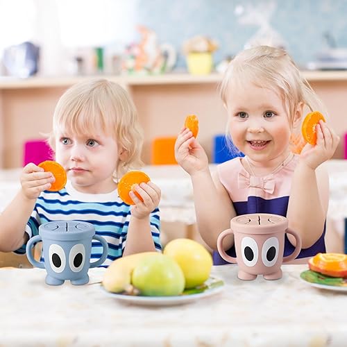 Miniatura 7 de Recipiente de silicona para alimentos para niños pequeños y bebés, taza de entrenamiento a prueba de derrames con tapa de taza de aperitivos y tapa