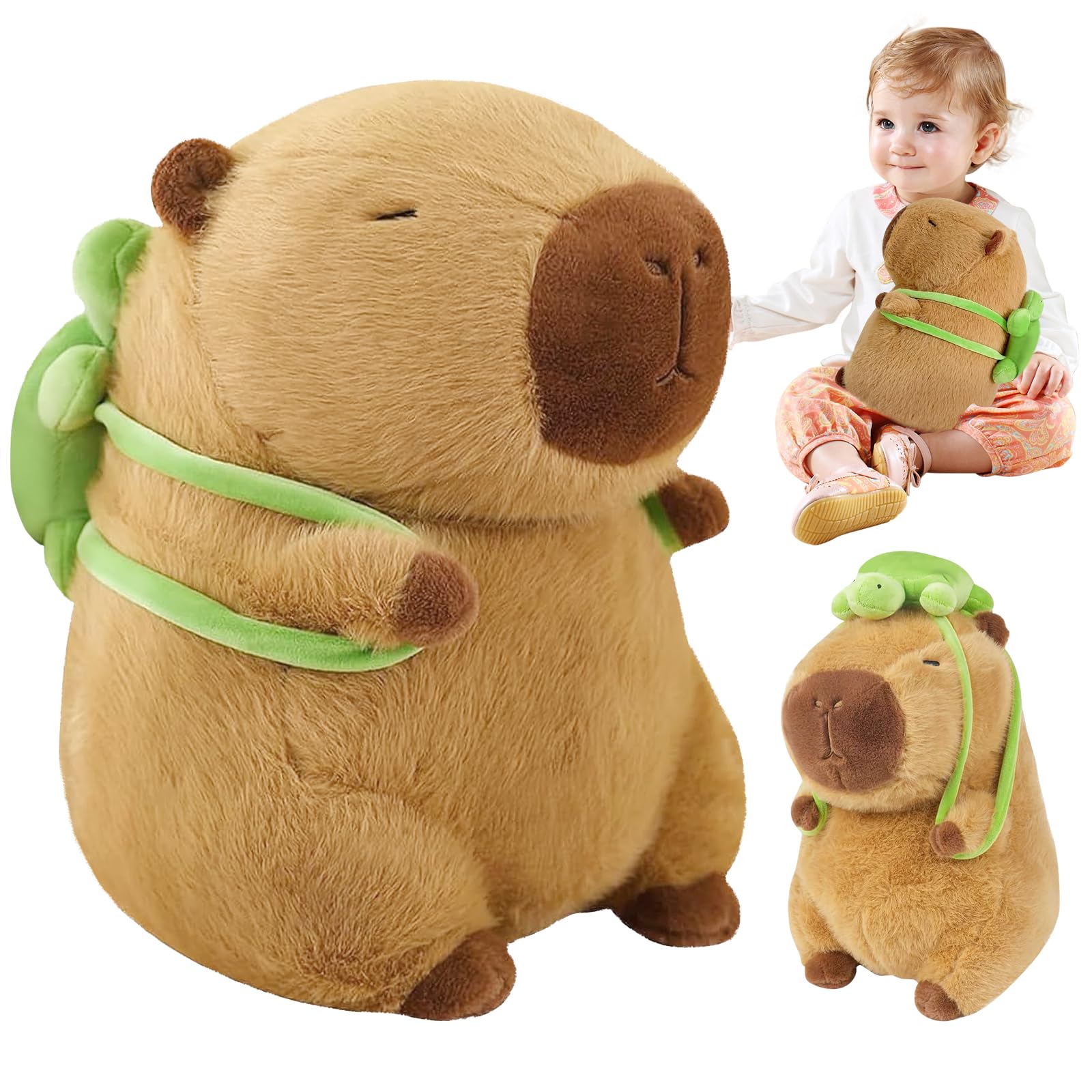 EASY SPEED Capibara Plush with Green Turtle, Capybara Plush Toy (55CM), Simulation Soft Plush Spike Toy, Birthday Gifts for Boys and Girls
