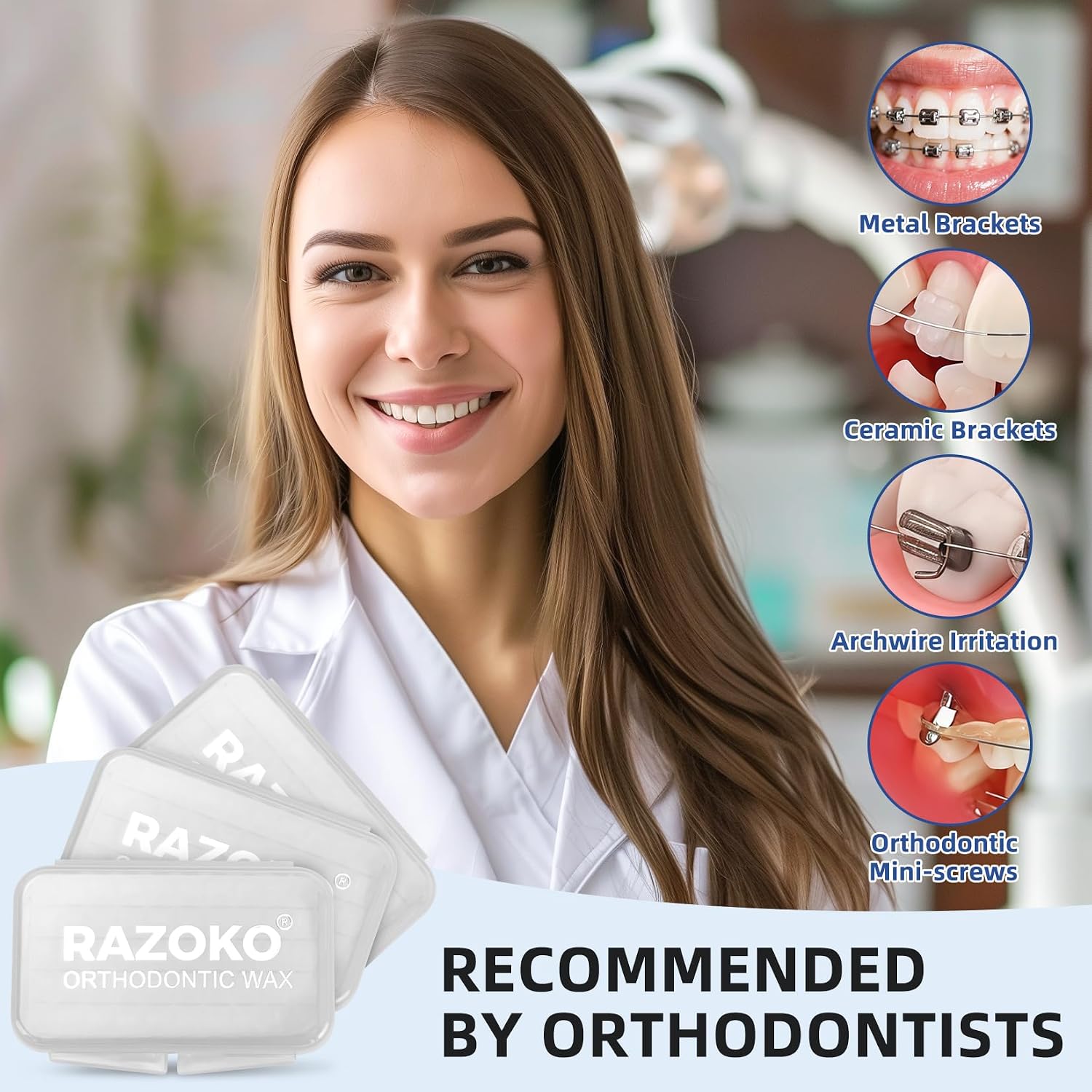RAZOKO Orthodontic Wax for Braces,500-Count Pre-Sectioned Dental Wax Square
