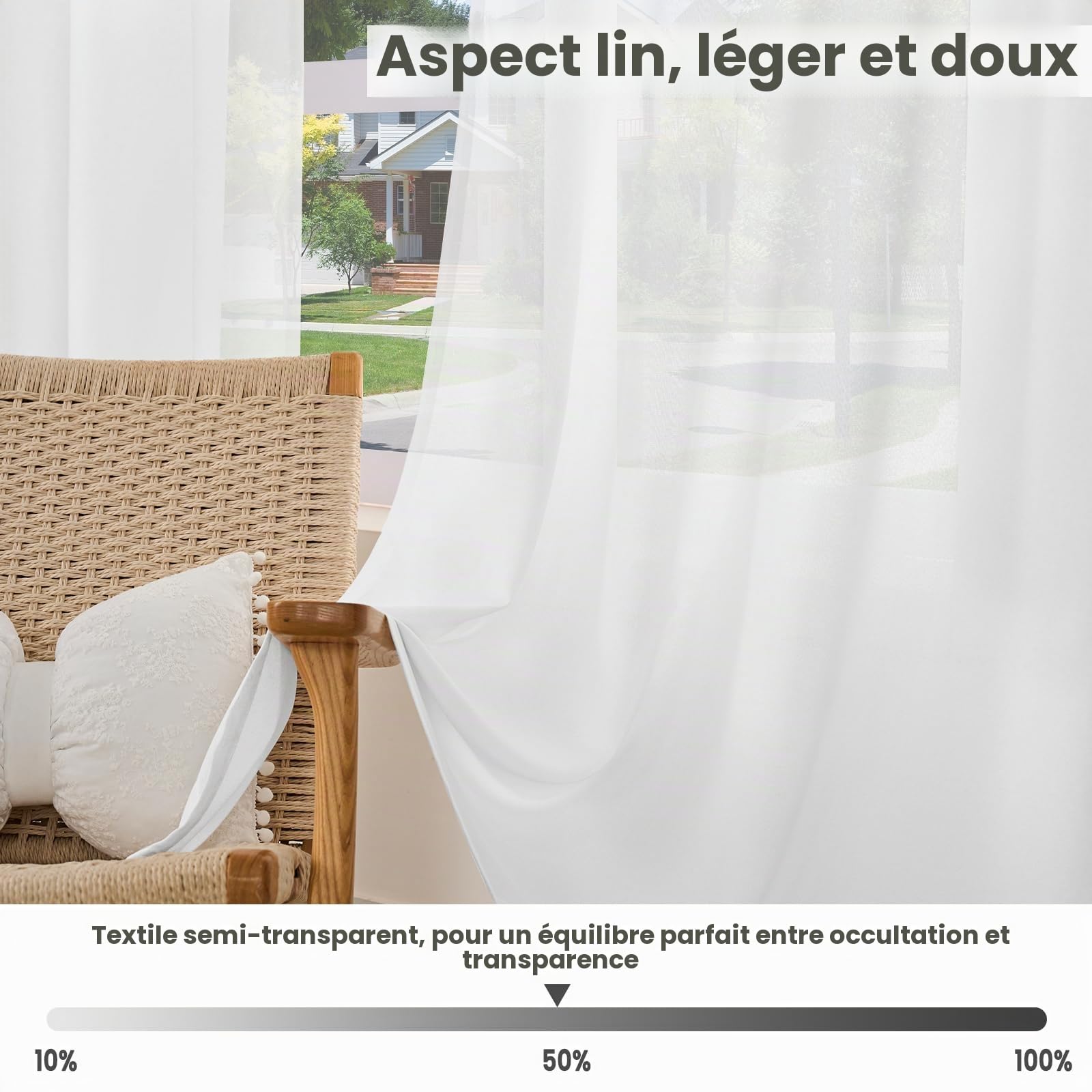 WOLTU Lot de 2 Rideau Voilage à œillets Effet Lin, 135x245cm, Blanc | Aspect lin, Isolation thermique, Protection lumière, Salon et chambre, Dimensions variées, Pose facile