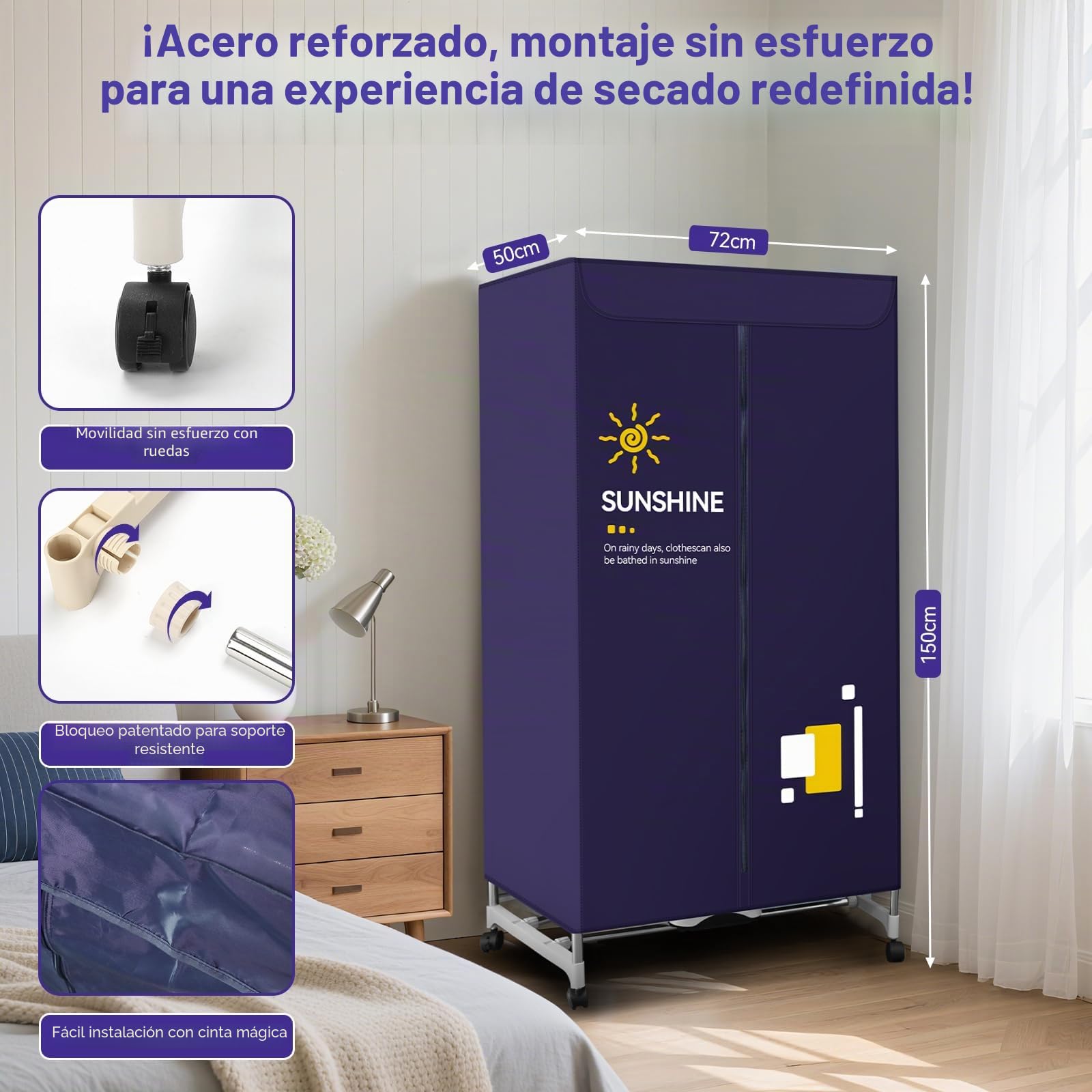 ConBlom Tendedero eléctrico con cubierta para secar la ropa, 1500 W, secadora portátil con temporizador de 180 minutos, acero inoxidable, para uso interior en casa