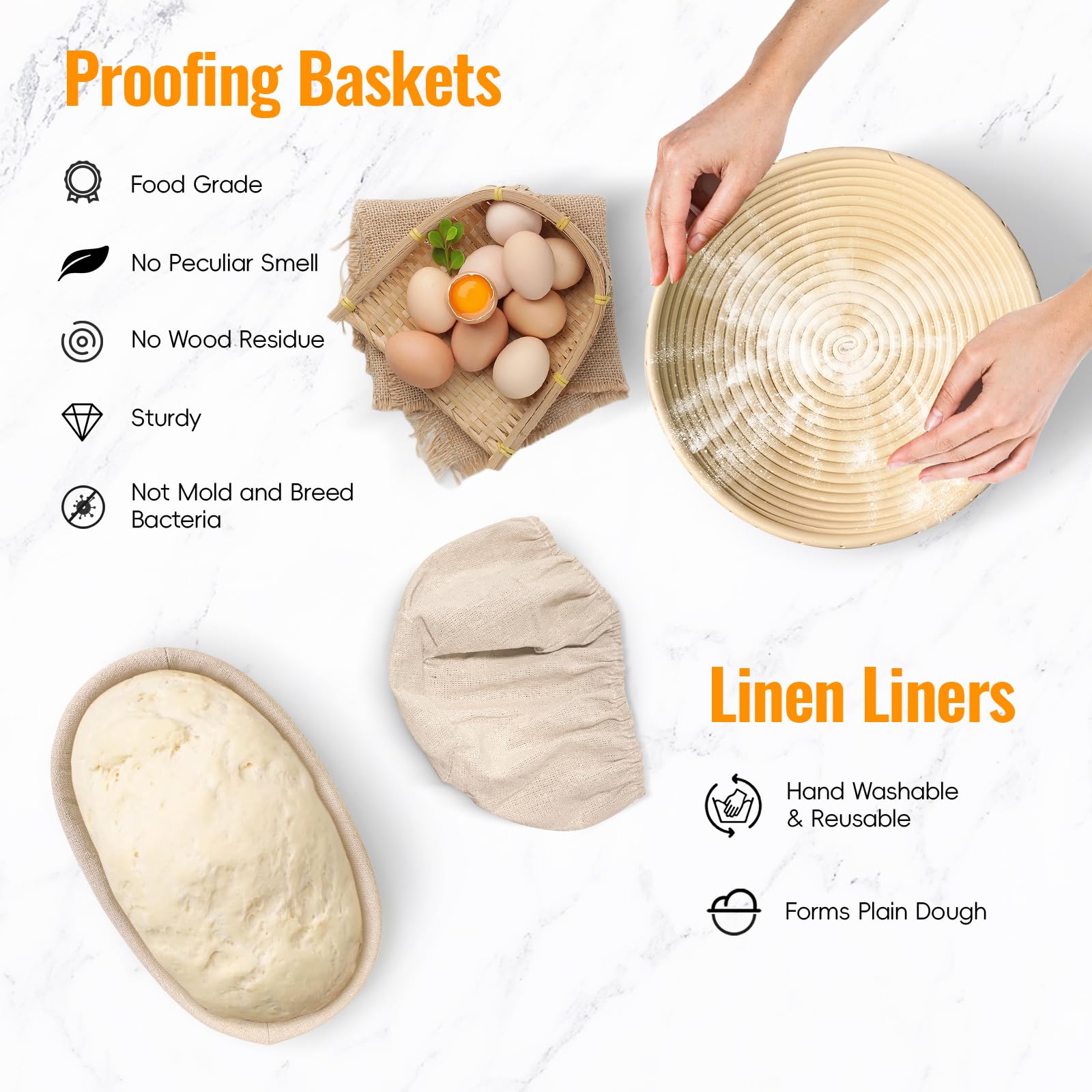 Gärkörbchen Set Sauerteig für Zum Brotbacken: Gärkorb Rund 23 cm Oval 25 cm Brot Backen Zubehör Set für Brot