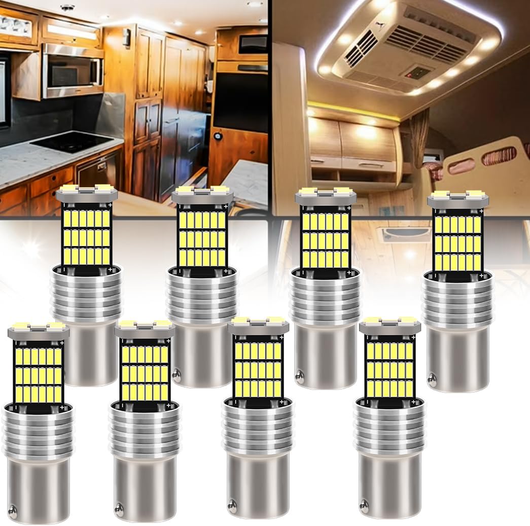 8-Pack BA15s LED Bulbs for RV Camper Trailer | 6000K White 1141 1156 93 1073 1093 Replacement | Compatible with Bargman Casita Winnebago Jayco Keystone Forest River | 12V Plug and Play