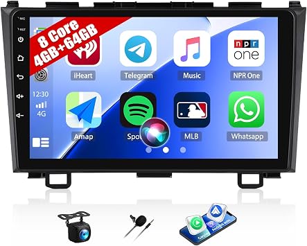 8 Core, 4G+64G Android 15 Car Stereo for Honda CRV 2007-2011 Wireless Apple Carplay Android Auto 9" 1280 * 720 IPS Touchscreen Car Radio 32 EQ Bluetooth 5.0 59 UI FM/RDS GPS WiFi SWC+Backup Cam