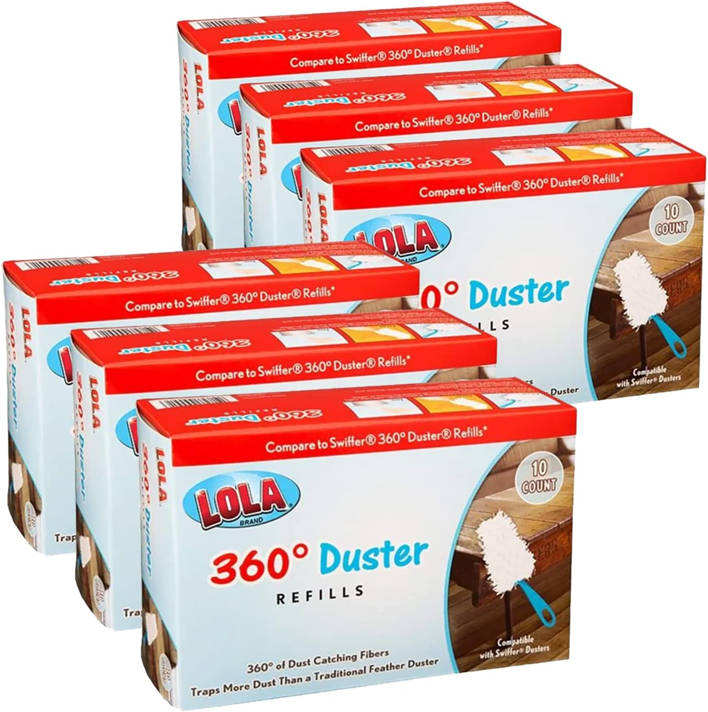 LOLA 360 Duster Refills, 60 Pack, Compatible & Comparable to Swiffer, Traps & Locks More Dust Than Feather Dusters, Attach - Clean - Toss