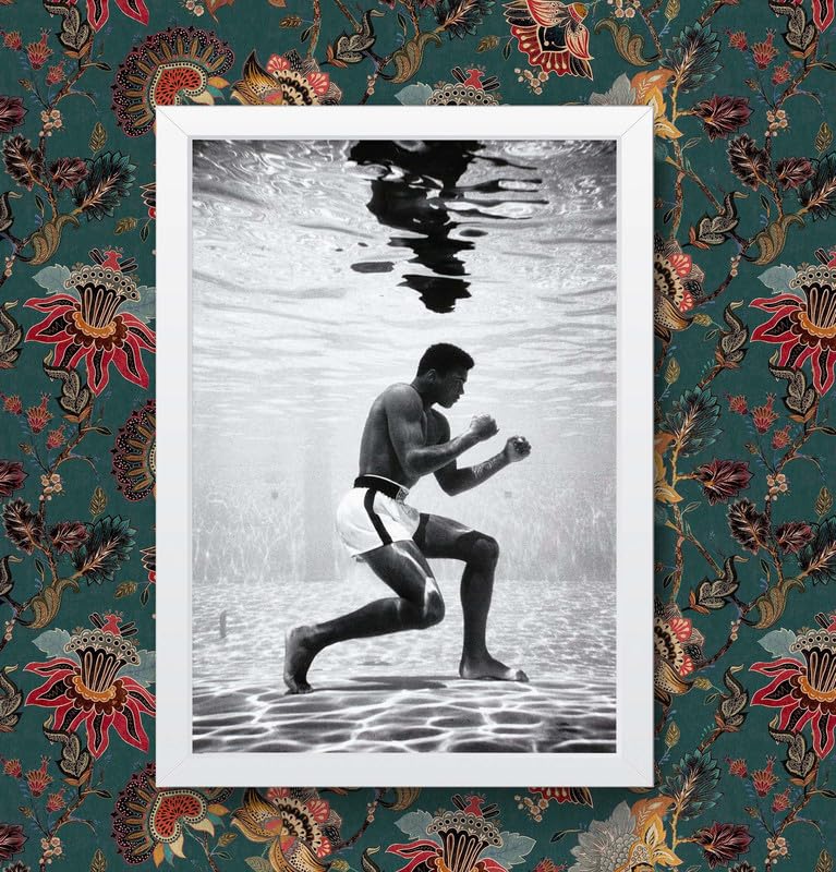Funky Print Muhammad Ali Underwater Photo Poster Gym Boxing Wall Art (A3 Framed - White Frame)