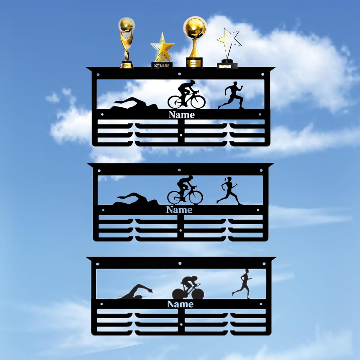 Personalized Medal Hanger Display Holder Tiered Award Rack, Custom Trophy Holder, Triathlon Award Medal Hanger, Color Medal Rack Medals & Ribbons, Triathlon Medal Display Award Display, Wall Art