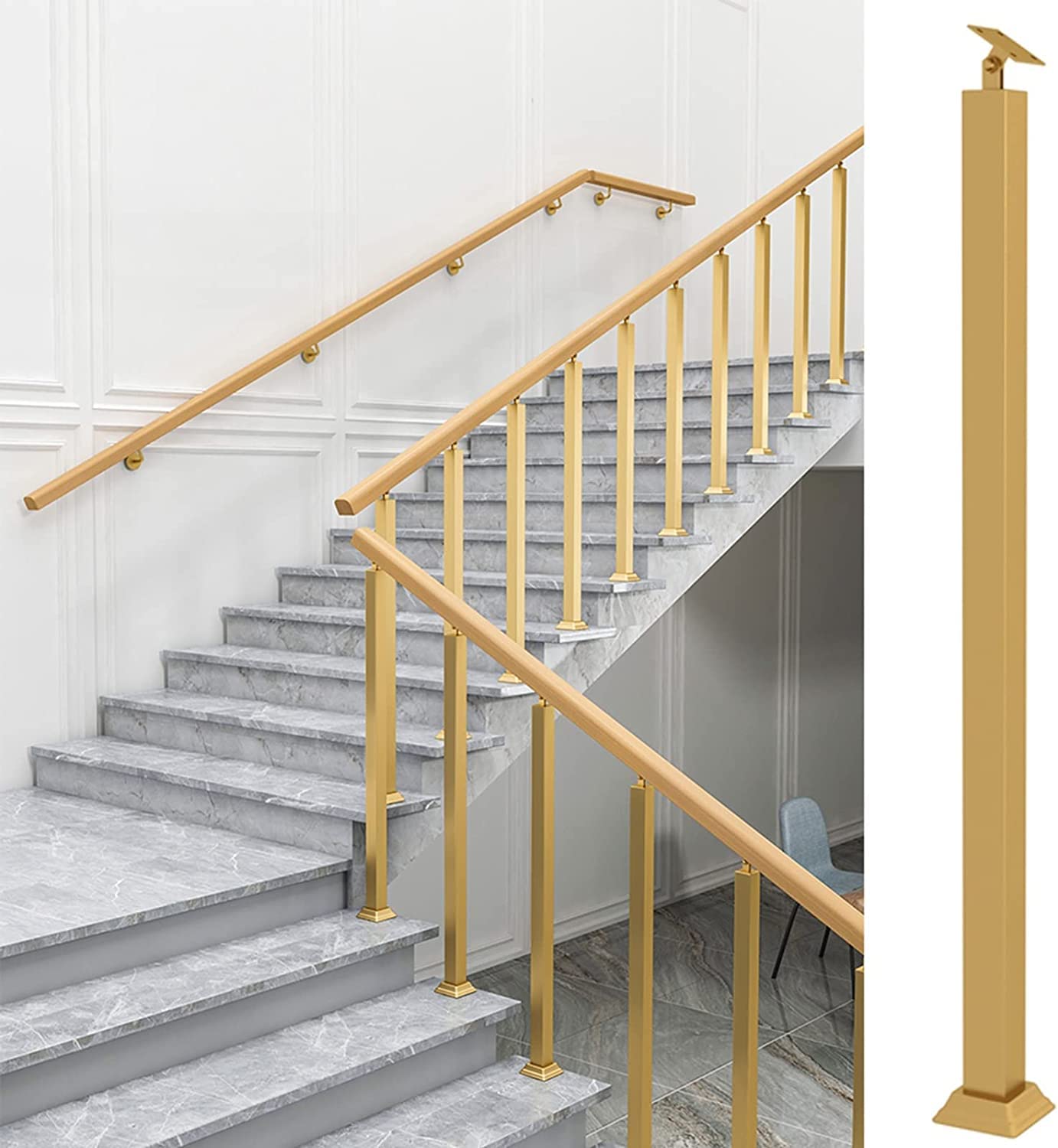 Rampe en verre haut de gamme avec poteau doré en fer pour pont et balustrade