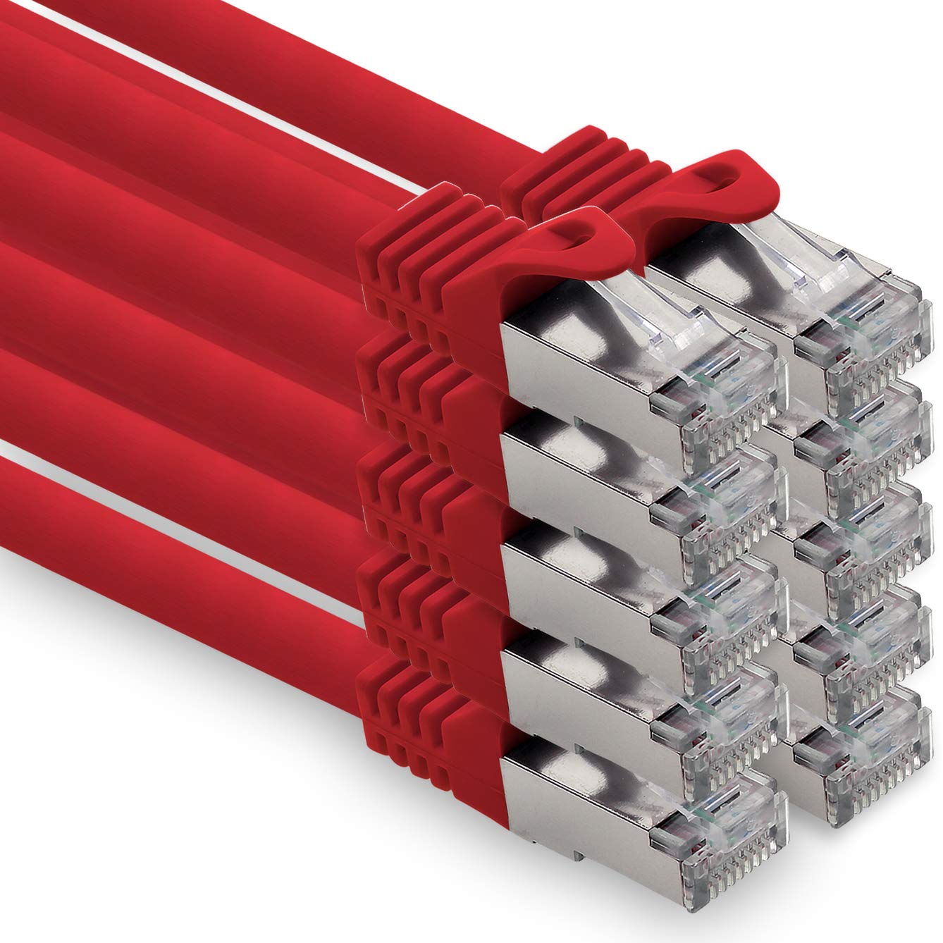 Cable de red Cat. 7, cable de conexión Ethernet, cable de red CAT.7, S-FTP, PIMF, LSZH, compatible con CAT5e, CAT5, CAT6, CAT8, 10 Gb Rojo - 10 piezas 10 m