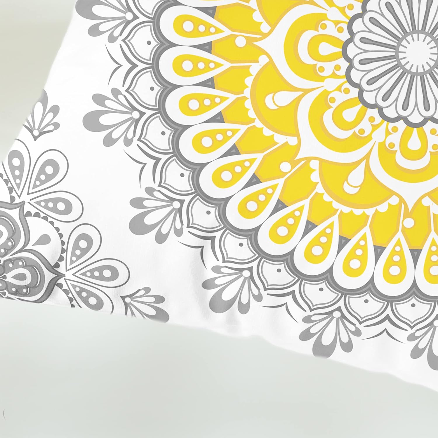 CaliTime Throw Pillow Covers Pack of 2 Cozy Fleece Mandala Dahlia Floral Medallion Compass Style Cushion Cases for Couch Bed Sofa Farmhouse Decoration 22 X 22 Inches Yellow Grey