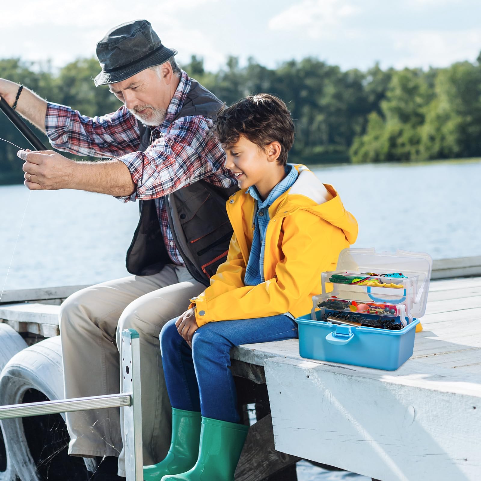 Set di 315 esche da pesca, set con pinza e rimozione ganci, organizzatore compatto a 3 livelli, valigetta da pesca con accessori, regalo per uomini, principianti, adulti e bambini