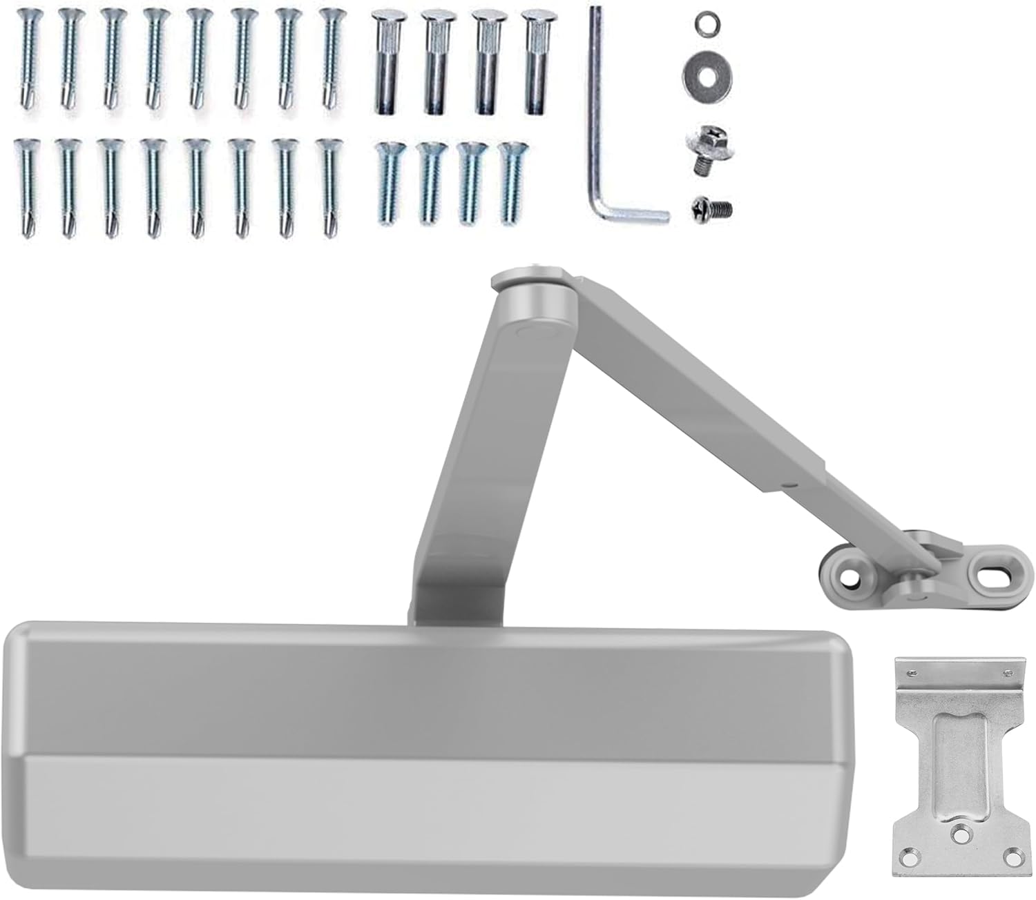 Automatic Door Closer Heavy Duty Hydraulic Aluminum Alloy Surface Mounted Home Door Closer Commerical UL 3-Hour Fire Rating ANSI Grade 1 Adjustable Speed Spring Size 2-5 Door Weight 44-330 Lbs