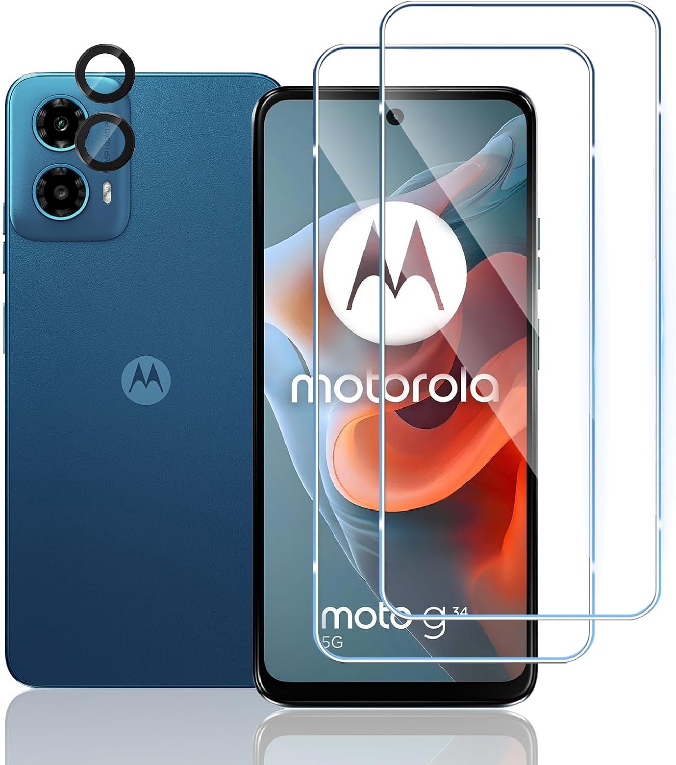 TUTUO Screen Protector for Motorola Moto G34 5 G for Tempered Glass [Pack of 2+2] Tempered Glass + Camera Protection 9 H Hardness HD Clear Film Anti-Scratch Anti-Fall Screen Protector Film