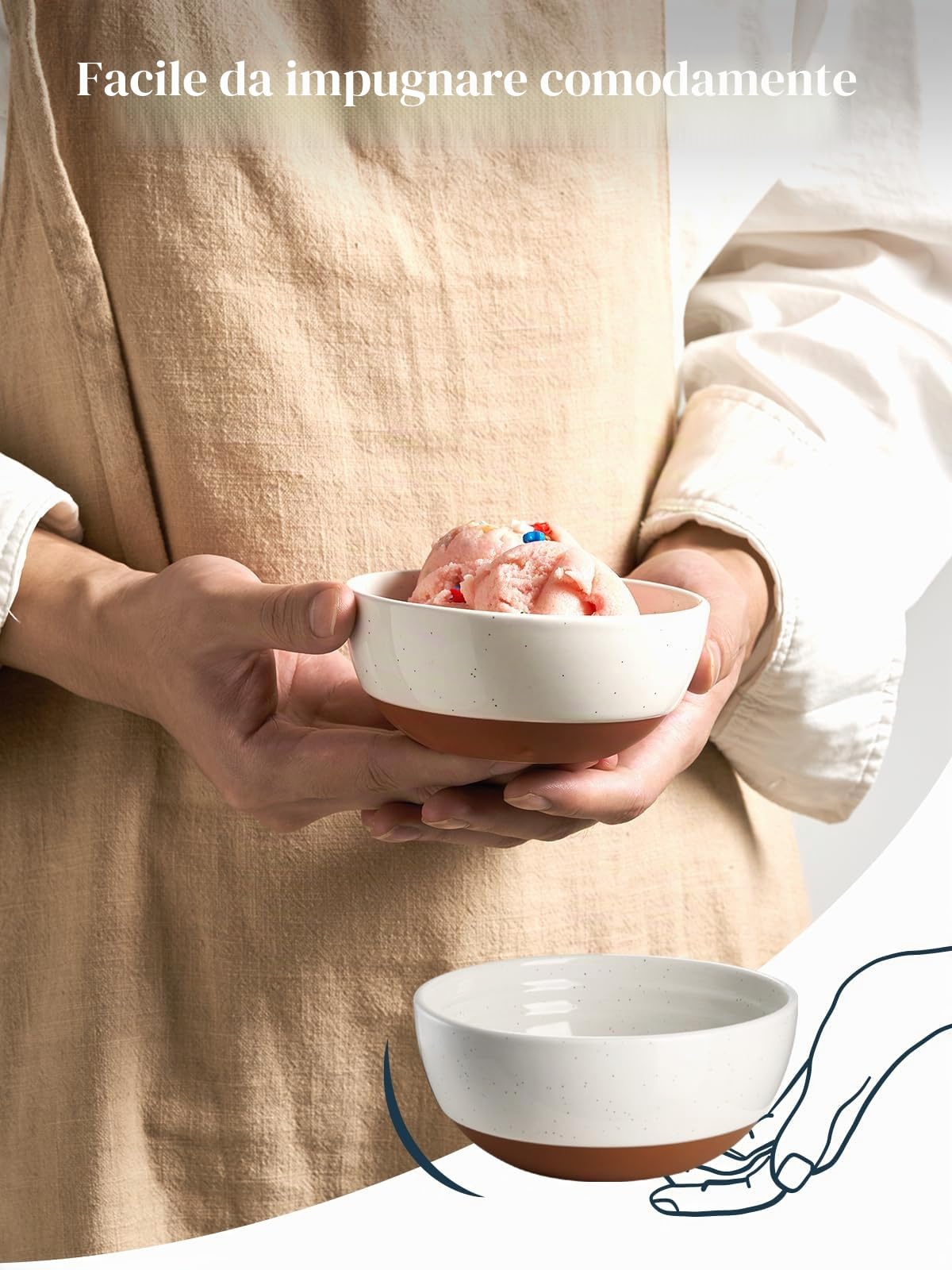 DOWAN Ciotole Aperitivo in Porcellana 270Ml - Ciotola in Ceramica Set di 6 per Gelato, Zuppa, Cereali, Riso,Yogurt - Adatto per Microonde e Lavastoviglie - Vaniglia Bianca
