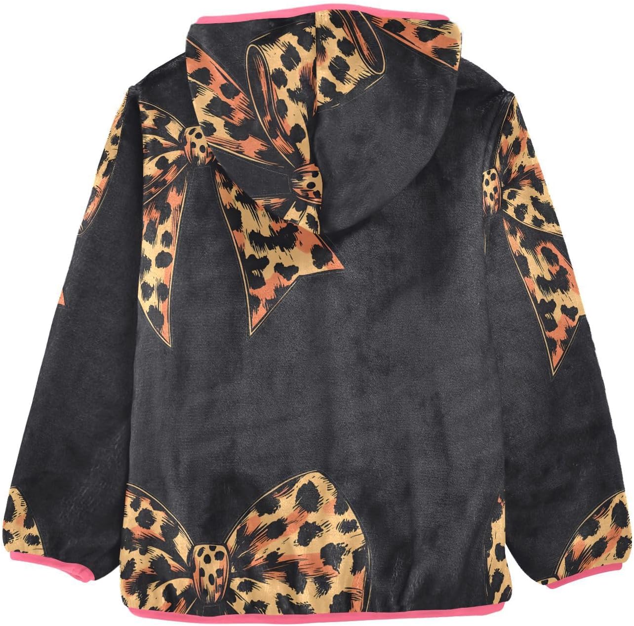 Girls Hoodie Outfit Leopard Print Bow Brown Zipper Sweatshirt Coat Fleece Jacket for Kids 3-10T