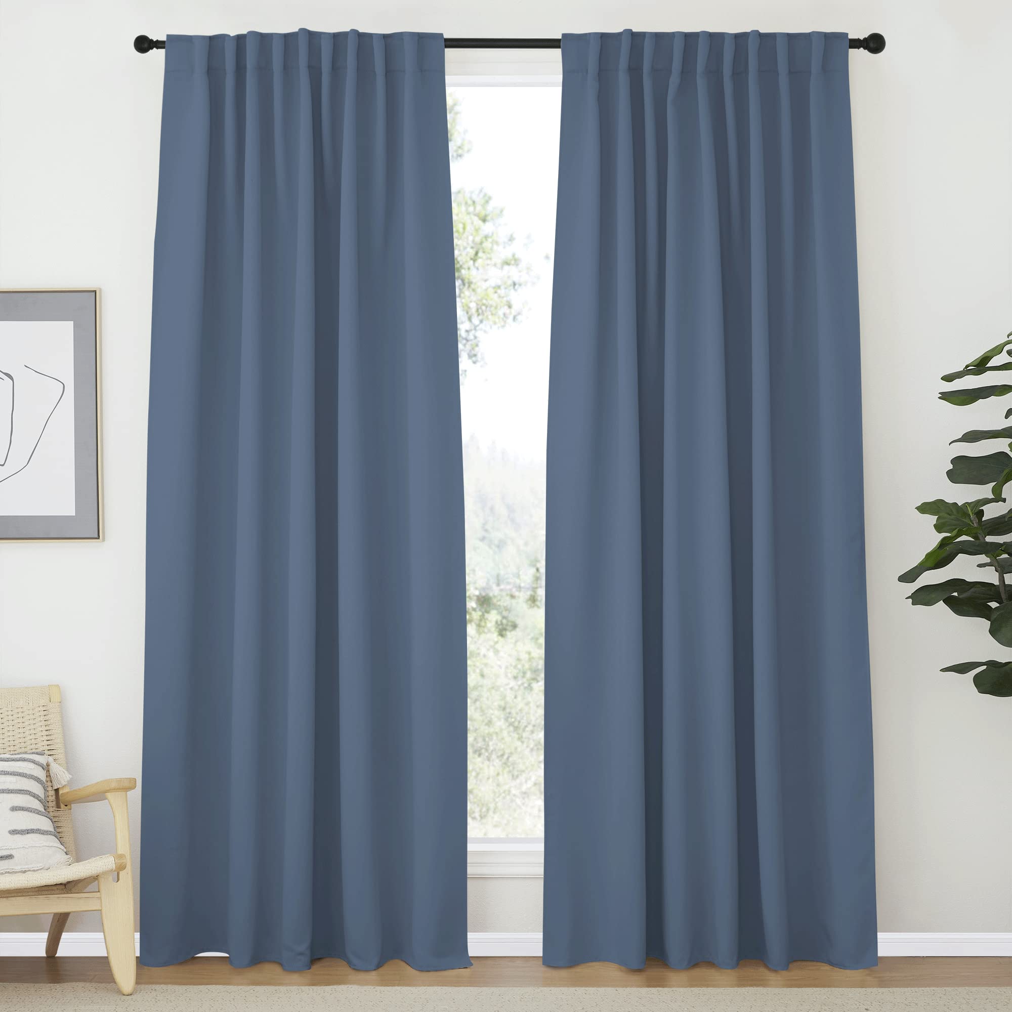 NICETOWN Blackout Curtains 84 inches Long, Rod Pocket & Back Tab Window Curtains, Eatra Long Drape Panels for Office (Stone Blue, 70" W x 84" L per Panel, 2 PCs)