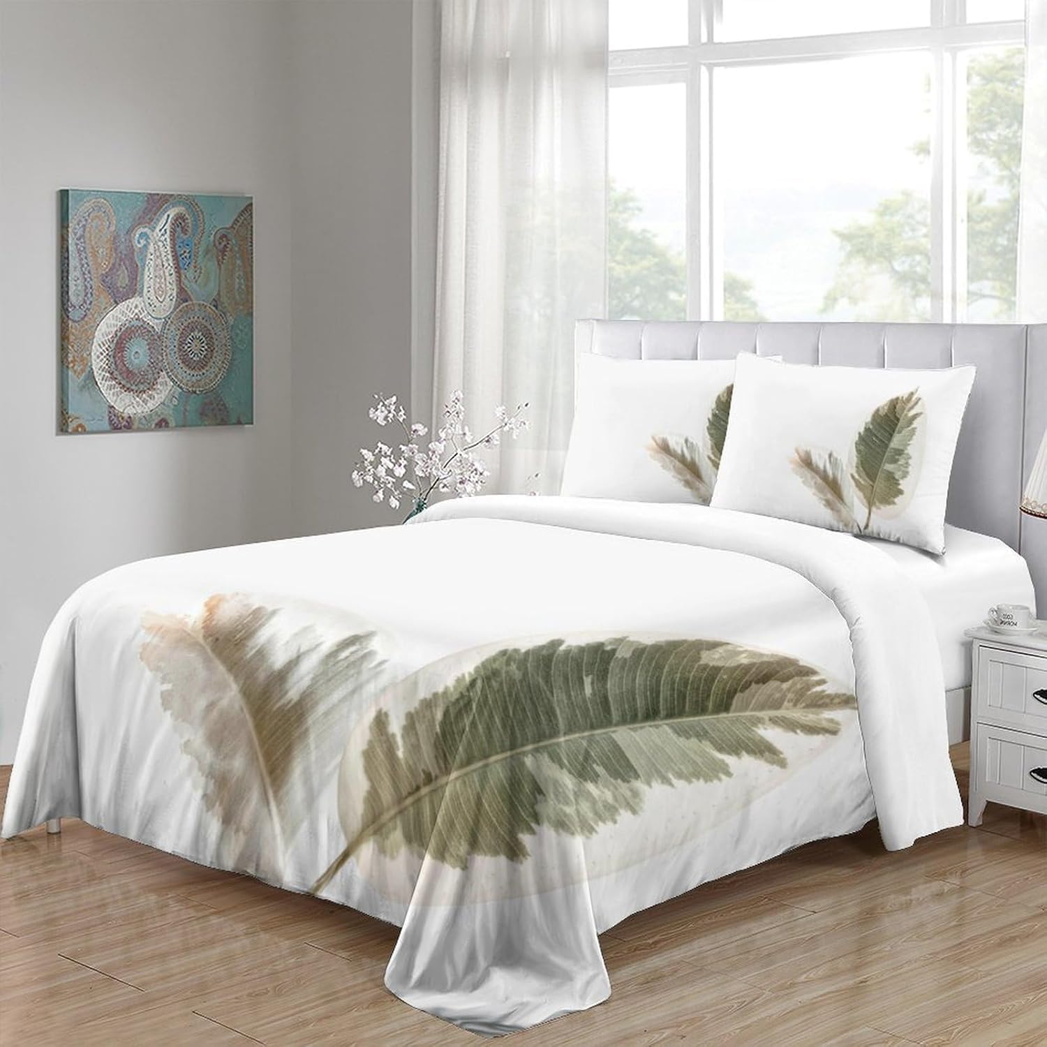 Zestaw pościeli na kołdrę w rozmiarze king size, gałązka drzewa, miękka mikrofibra, nadruk 3D, malowane rośliny, poszewka na kołdrę 230 x 220 cm, z zamkiem błyskawicznym, z 2 poszewkami na poduszki