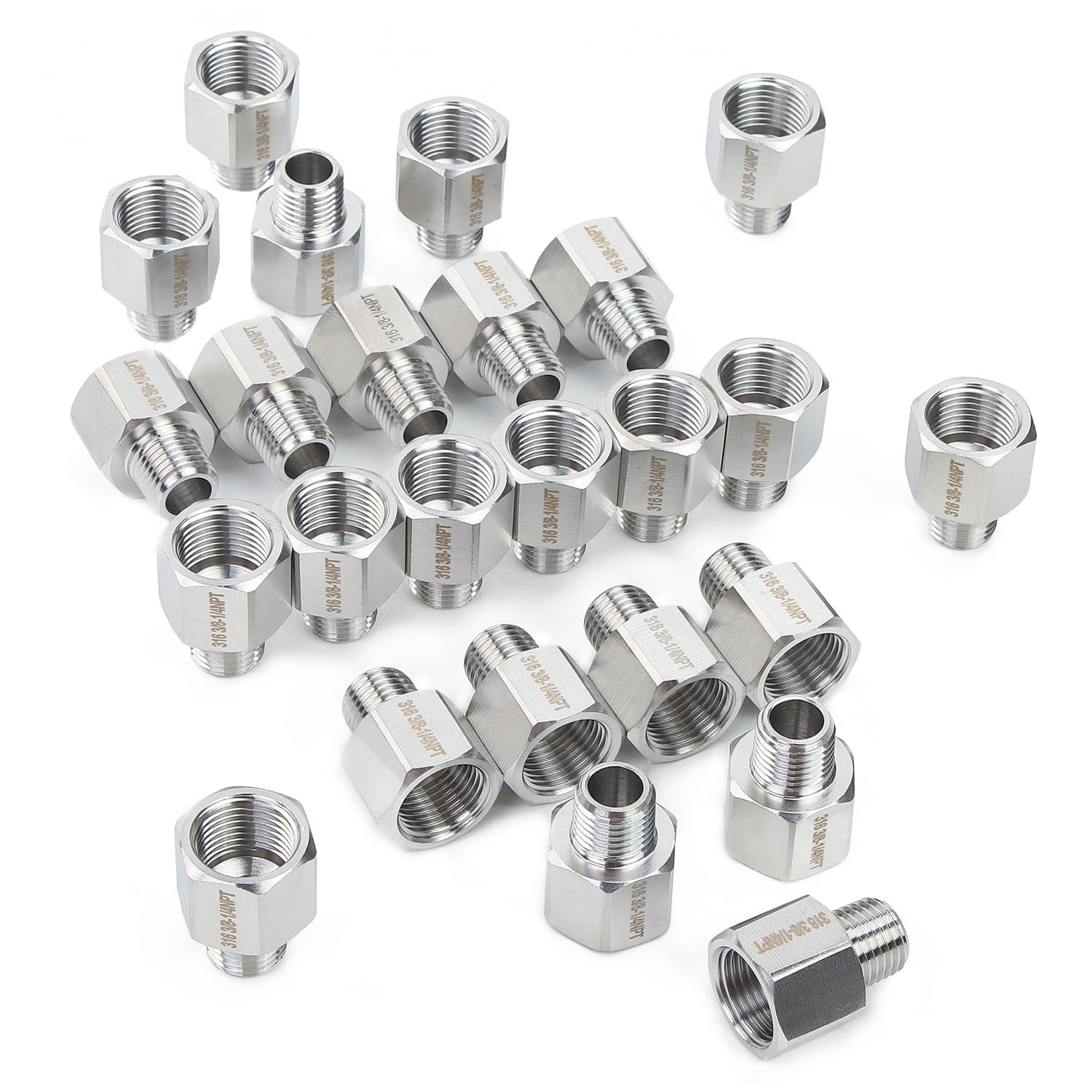 Adaptador 3/8 hembra x 1/4 macho NPT de acero inoxidable LTWFITTING para gas y aire de 25 piezas