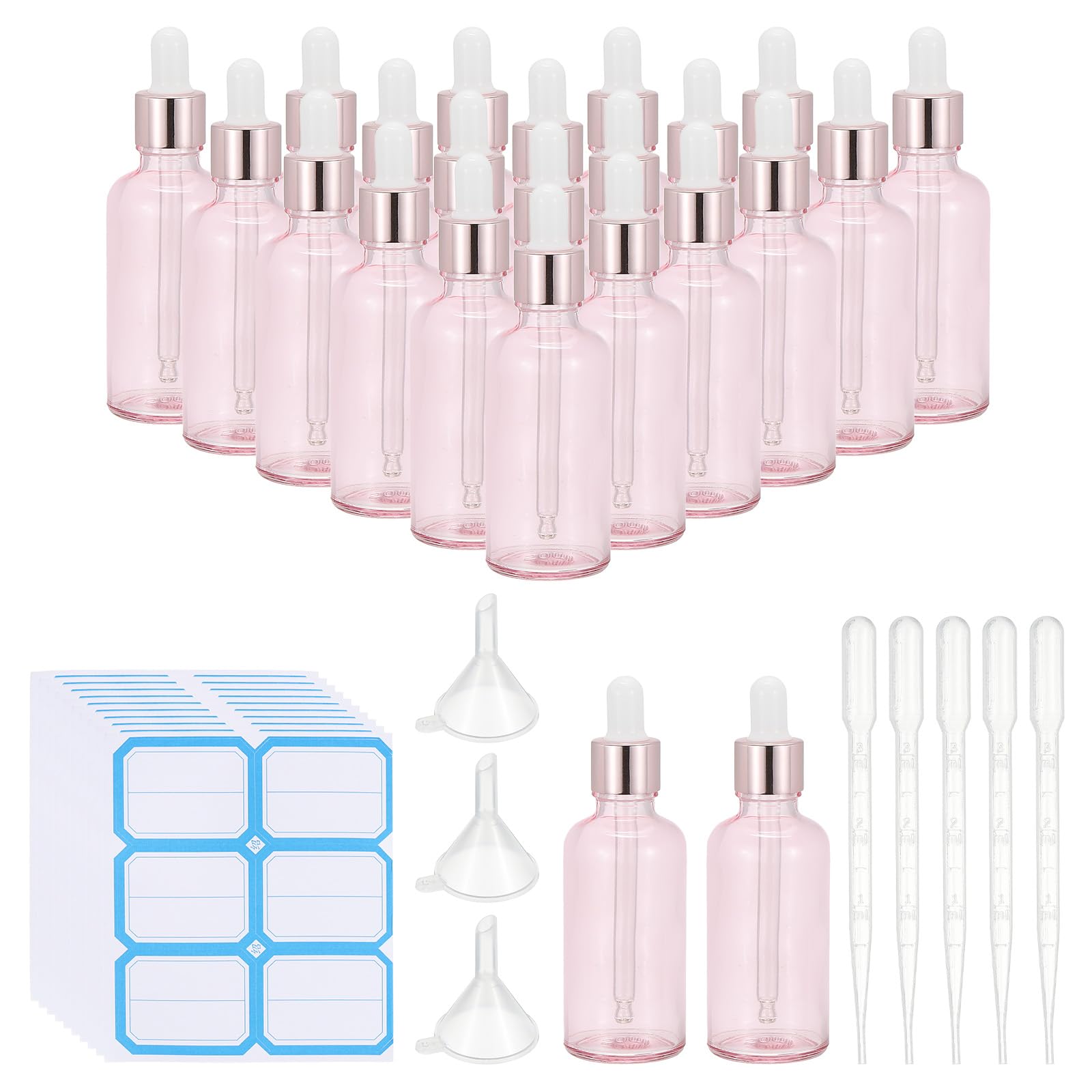PATIKIL Frasco Gotero De Vidrio De 50ml, 50Pcs Frasco Gotero Antifugas Para Aceites Esenciales Muestras De Líquido Perfume Contenedor Con Pipeta Embudo Etiqueta Para Almacenamiento.
