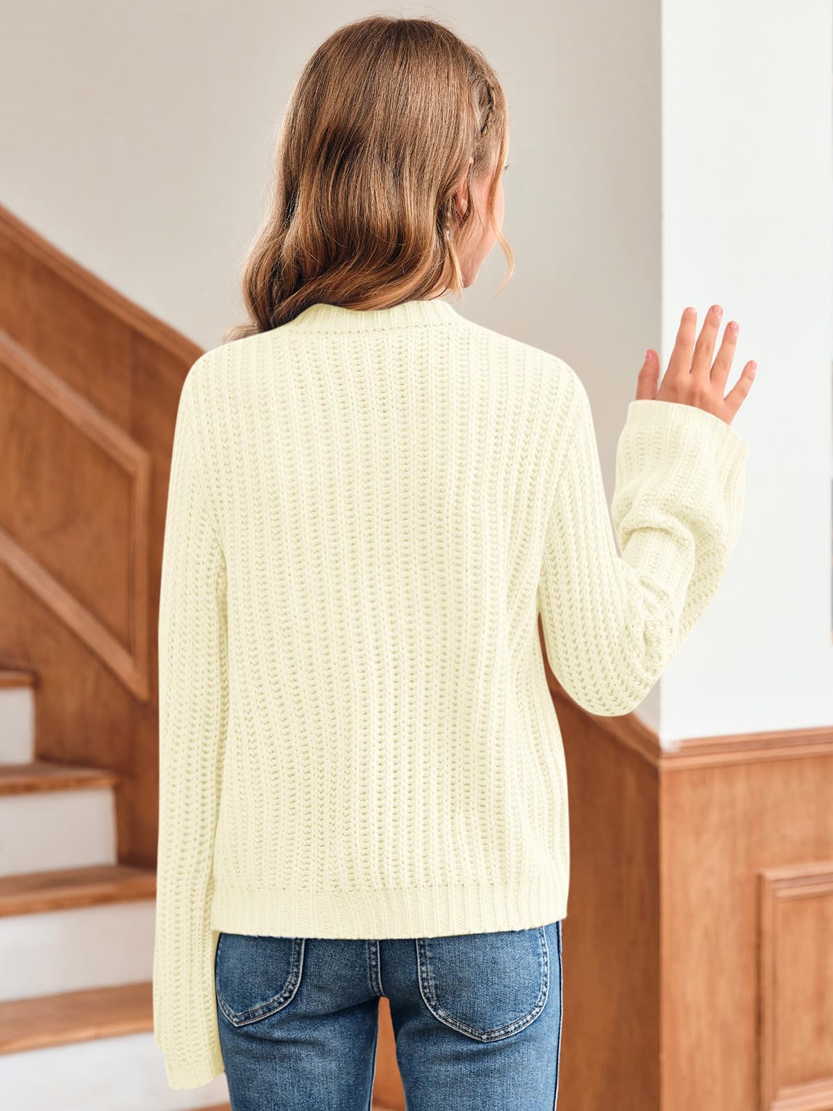 Haloumoning Maglione da Ragazza, con Scollo a V, Leggero, per Bambini, in Tinta Unita, a Maniche Lunghe, Lavorato a Maglia