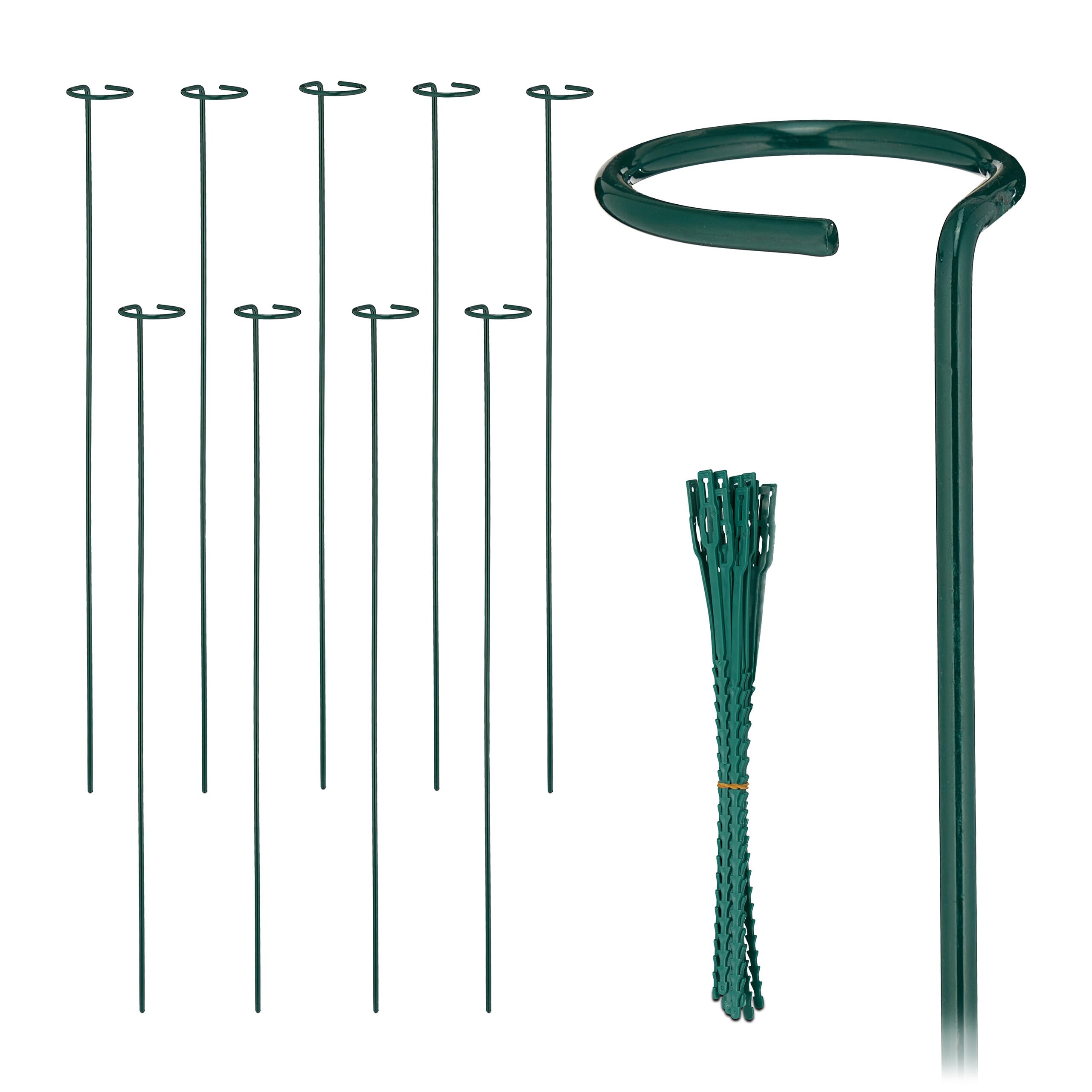 Relaxdays Tuteur à tomates, Lot de 10, métallique, Design Pratique, 80 cm, pour Le Jardin, Vert foncé