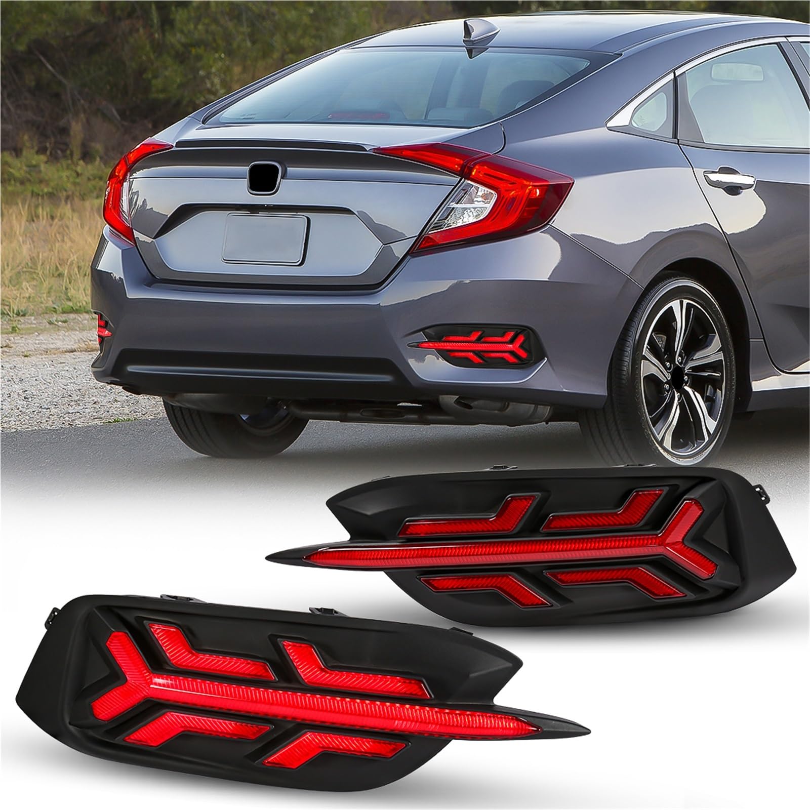 Luces traseras Luz de parachoques trasero de coche Reflector de freno lámpara de conducción de señal 3 funciones para Honda para Civic 10th 2016-2021(Style A)