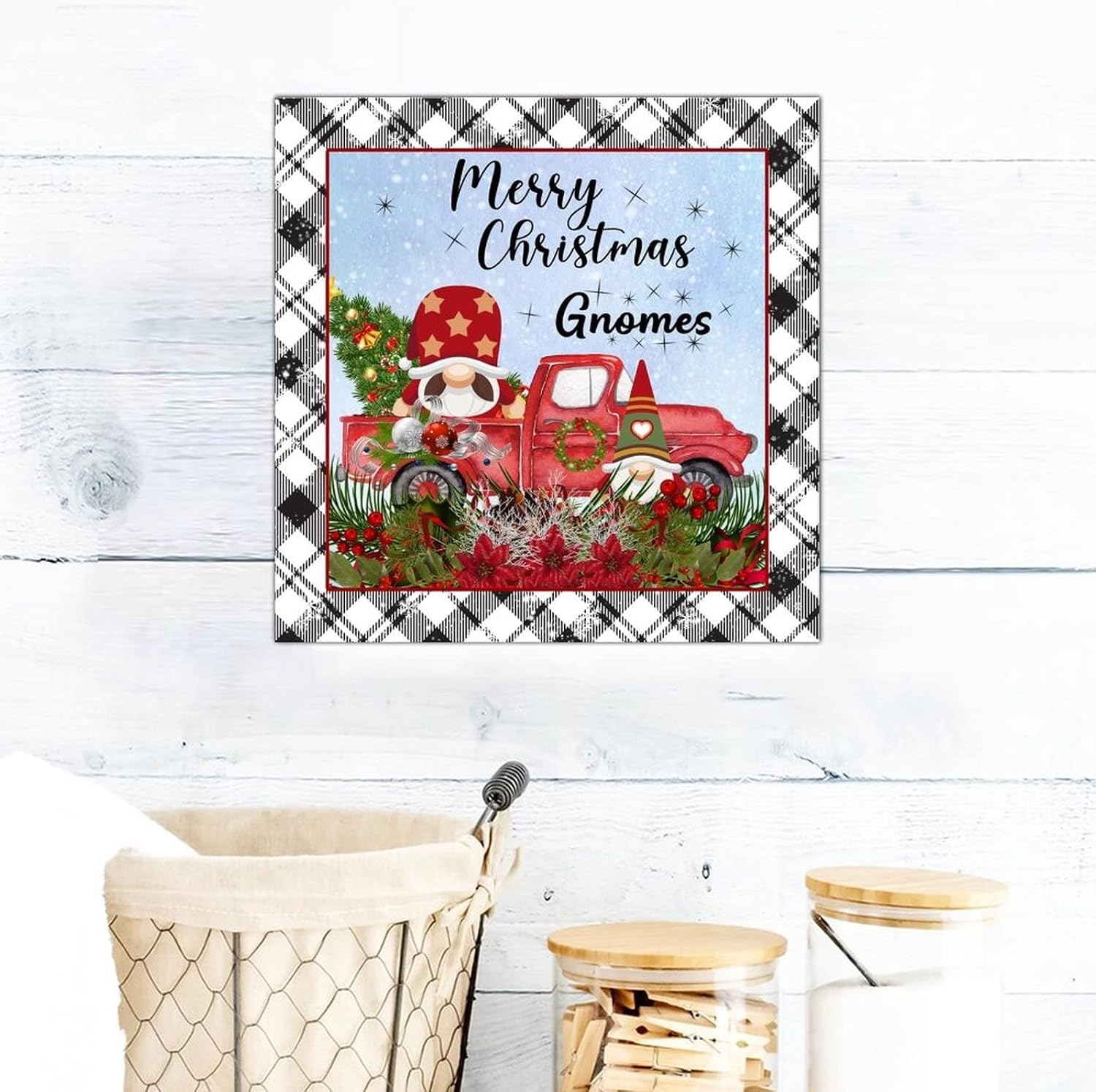 Merry Christmas Gnomes Wooden Signs Christmas Tree Red Truck Wall Sign Classic Merry And Bright Wall Art Decorative For Grandpa Papa Dad Boyfriend Teacher Housewarming Gift 16x16in