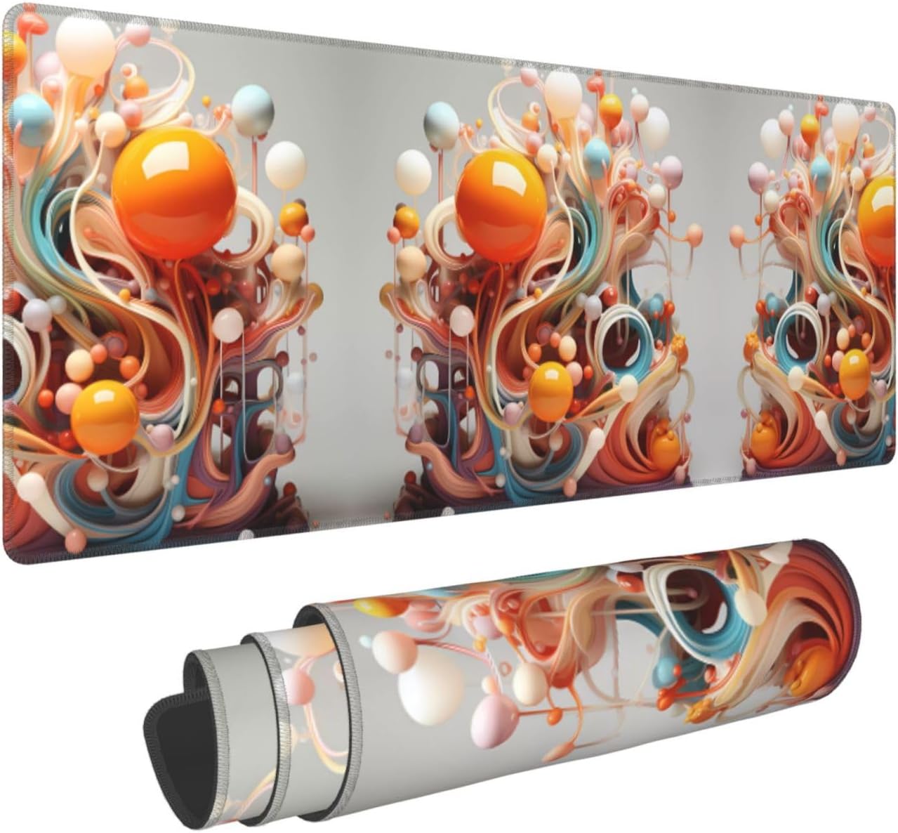 3d colorful swirls and balls mouse pad 11.8x31.5 in Gaming mouse pad suitable for laptops and office environments image 2
