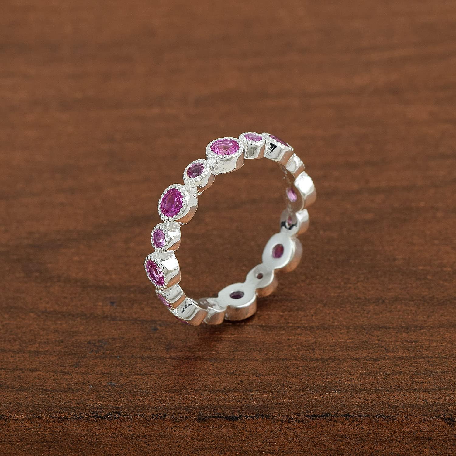Natural Gemstone 925 Sterling Silver Eternity Band Ring In Bezel Setting Fine Jewellery,Minimalist Rings,Christams Jewelry AZ-ESJ-058