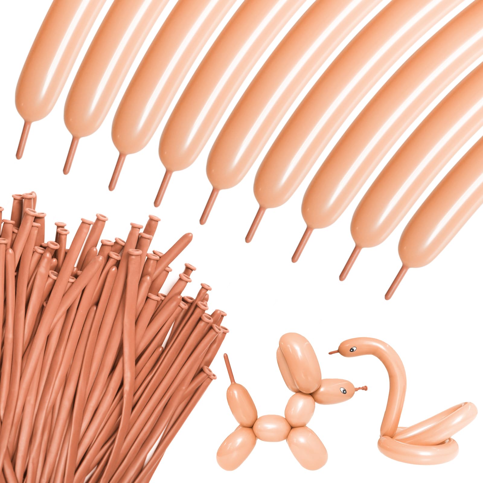 100Pcs Nude 260 Balloons - Long Beige Thickening Latex Tan 260q for Animal Model, Halloween, Weddings, Birthdays, Clowns