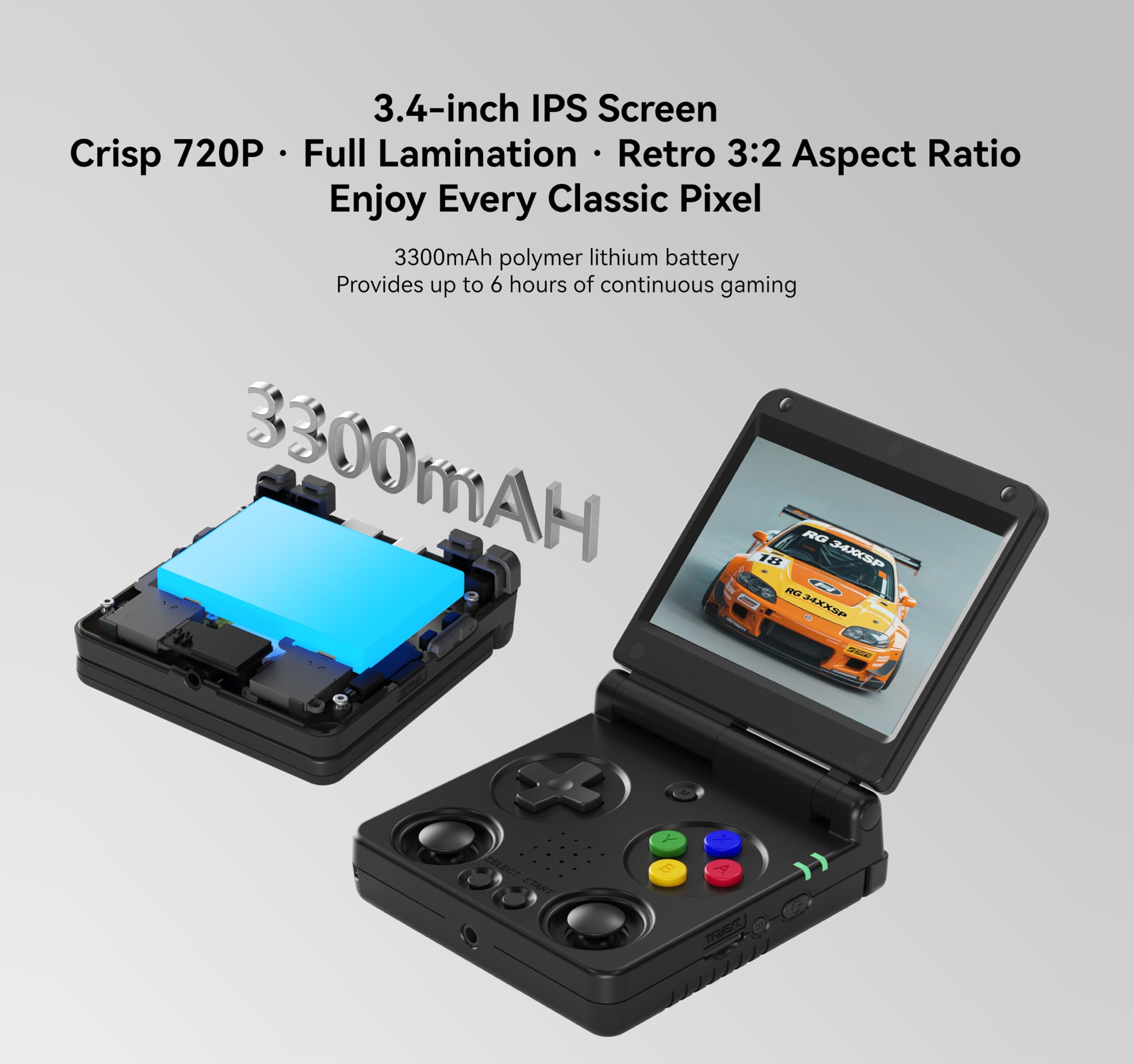 Anbernic RG34XXSP Retro Gaming Console – Flip Design, 3.4'' IPS